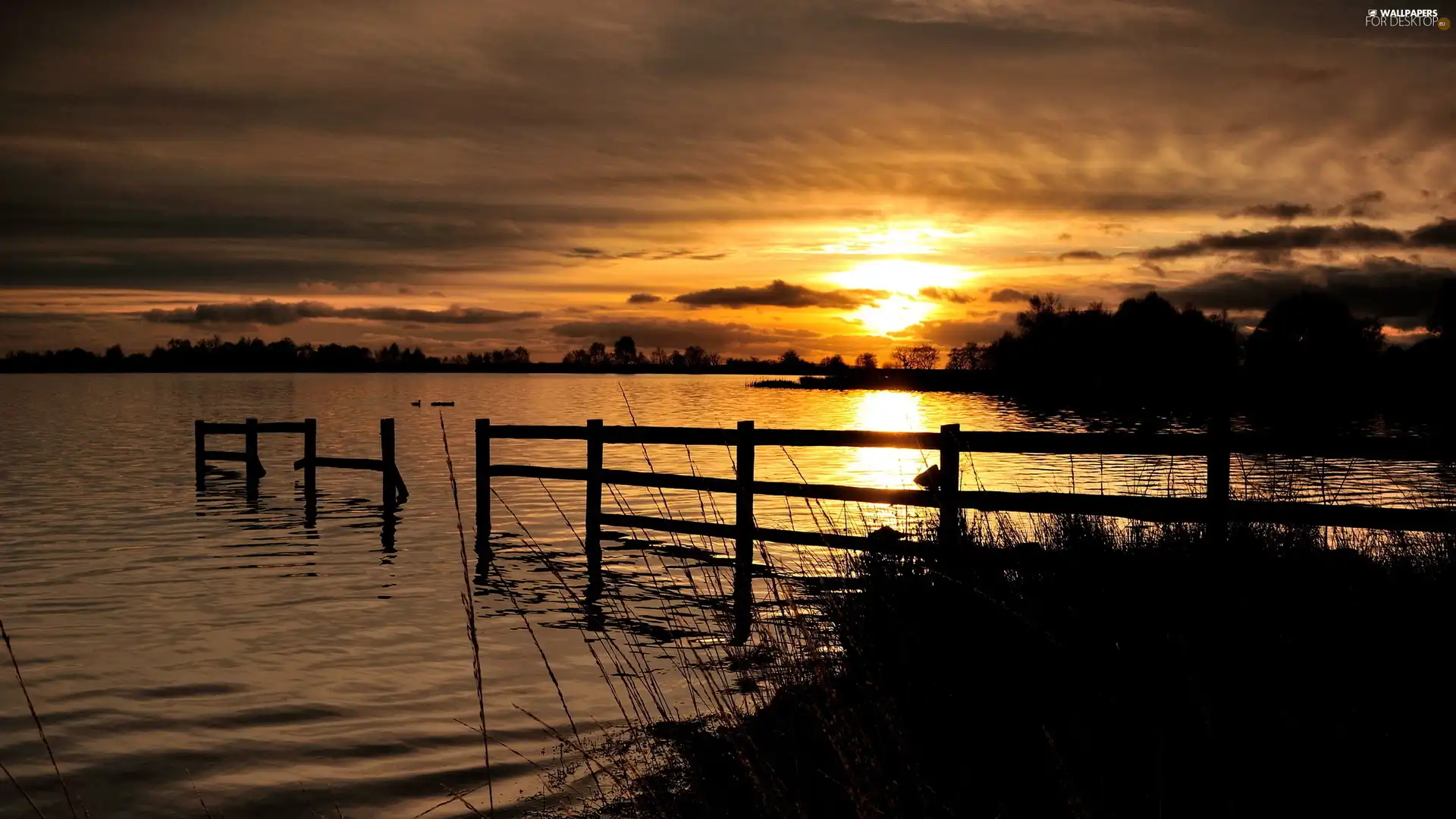 lake, sun, Fance, west