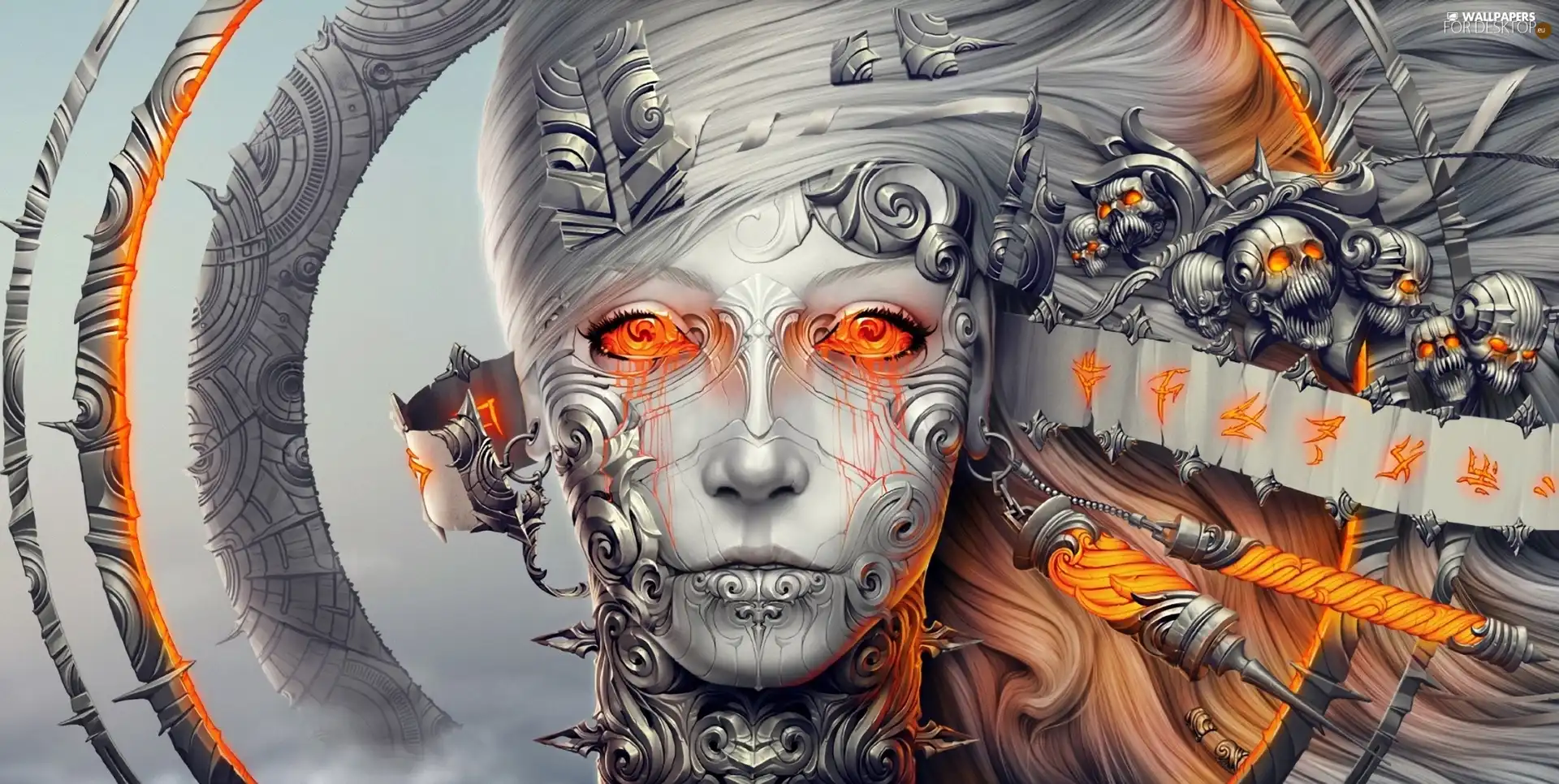 Robot, Women, fantasy, graphics, 3D, face