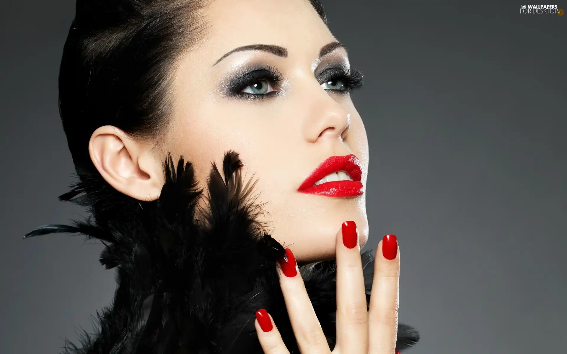 feather, red, brunette, make-up, Beauty