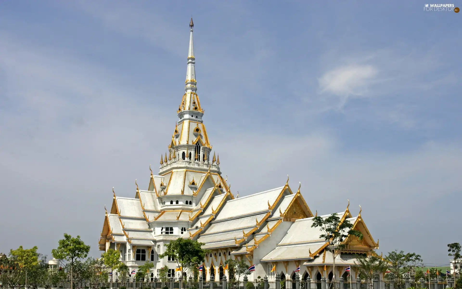 palace, viewes, fence, trees