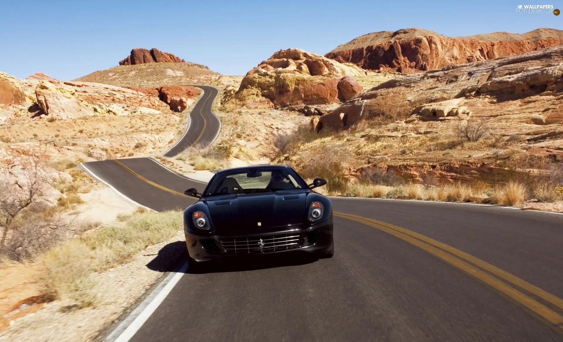 Desert, Black, Ferrari, Way