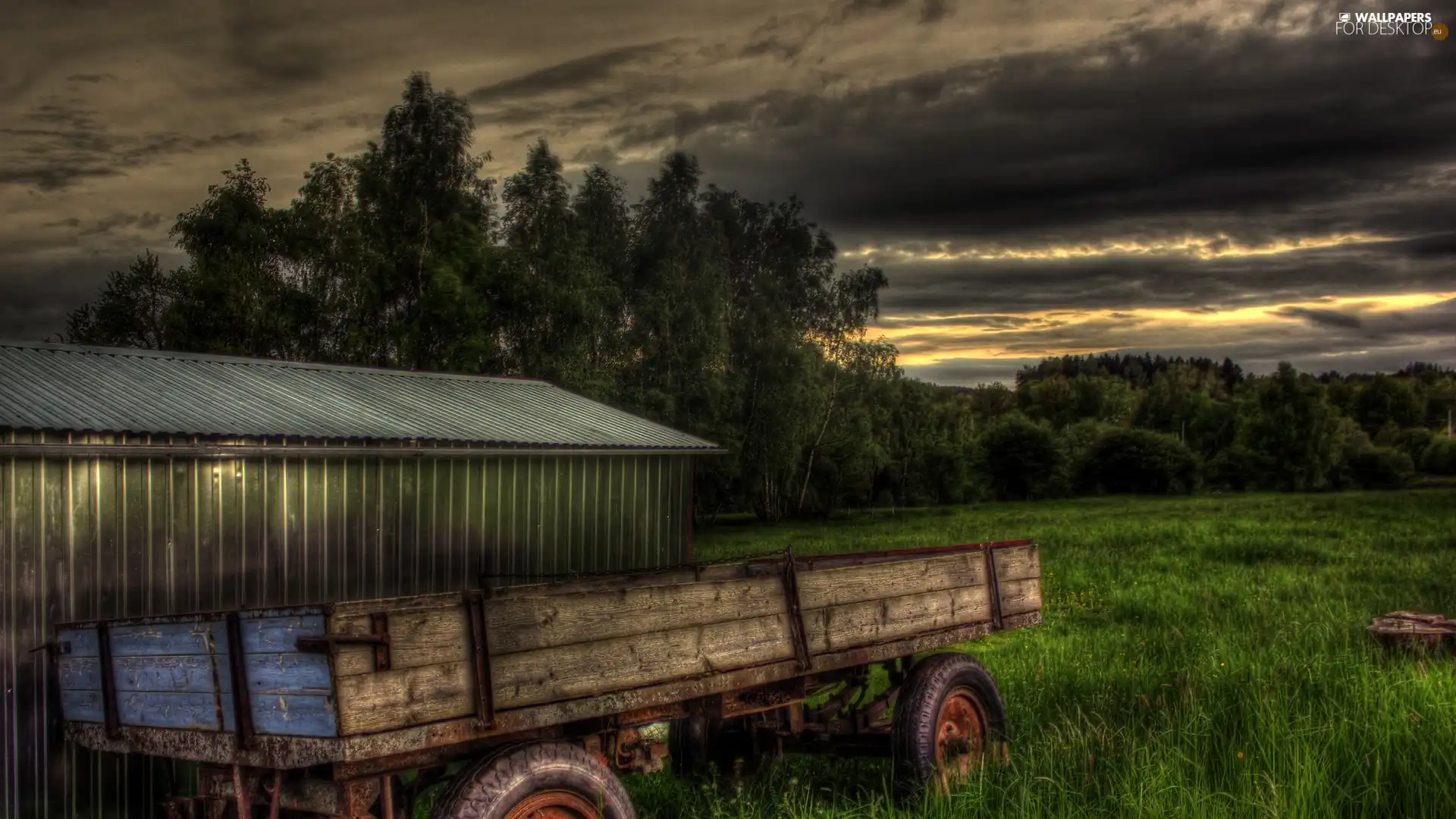 cote, farm, Field, Trailer