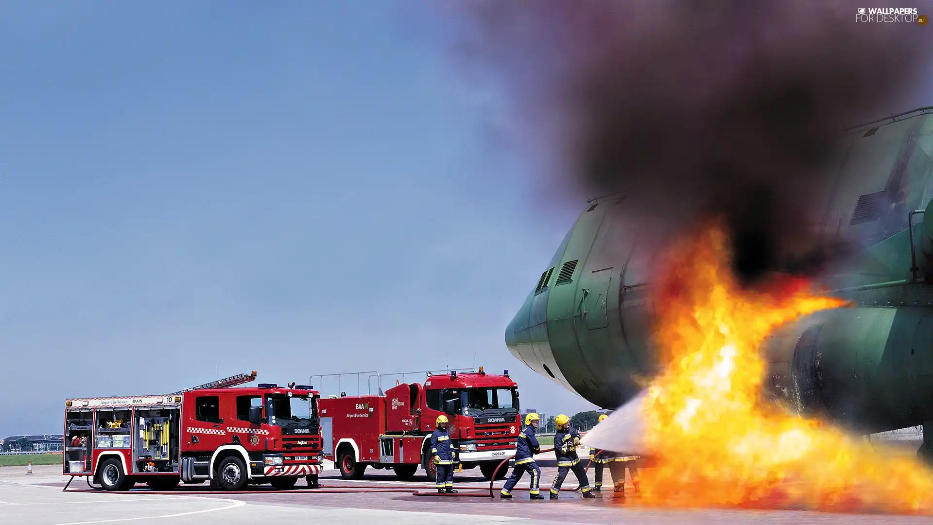 Fire, extinction, plane, cars, burning