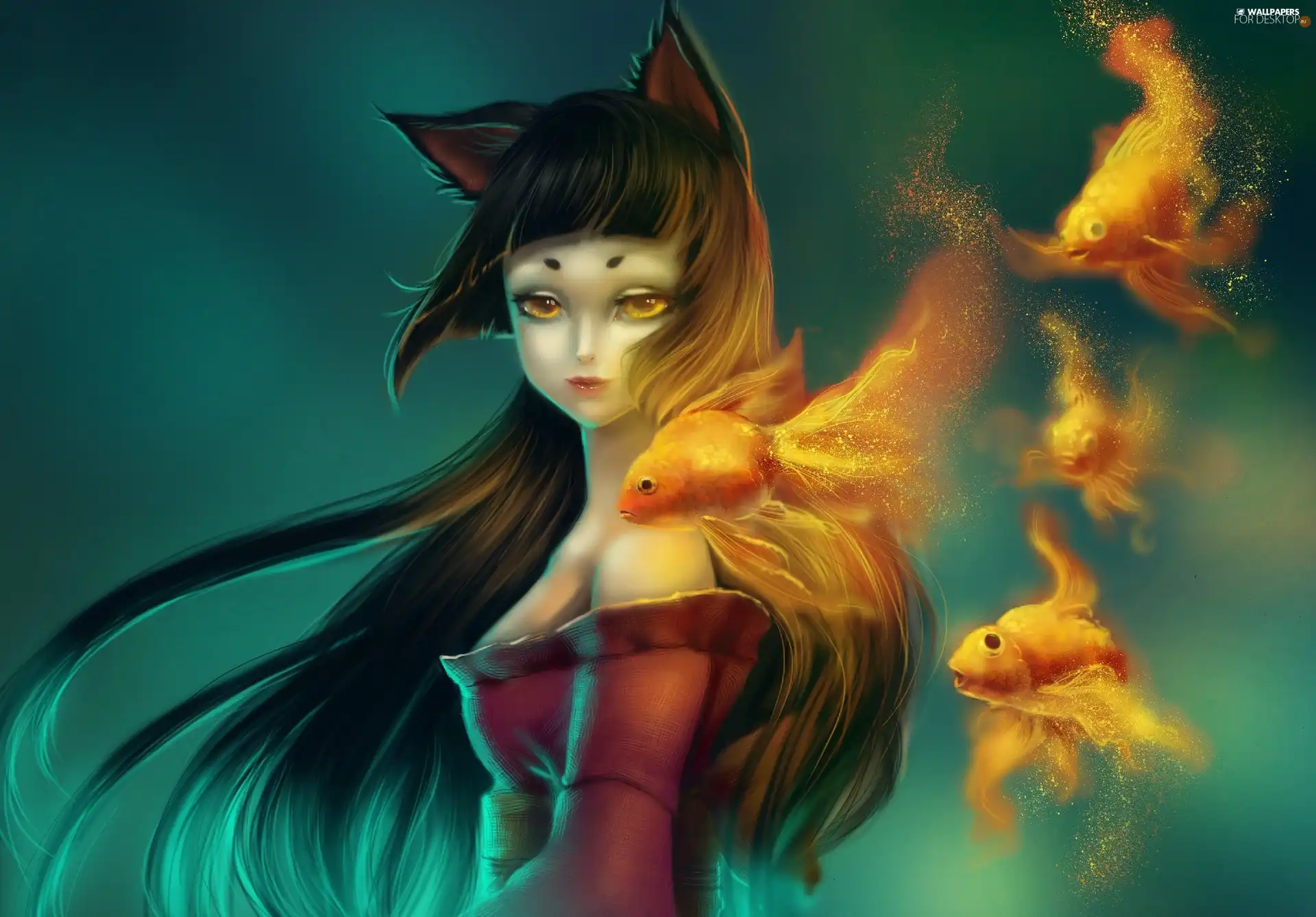 fishes, girl, Fox