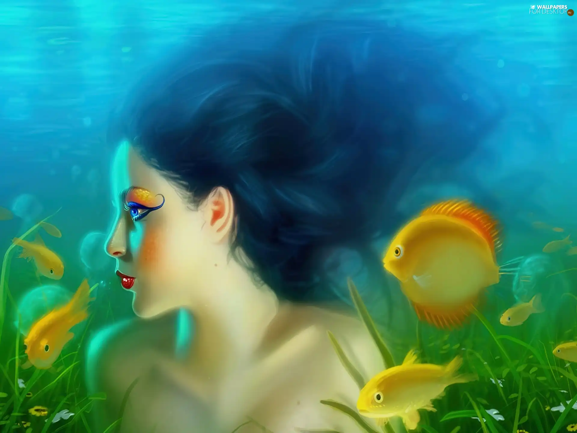 mermaid, water, fishes, make-up
