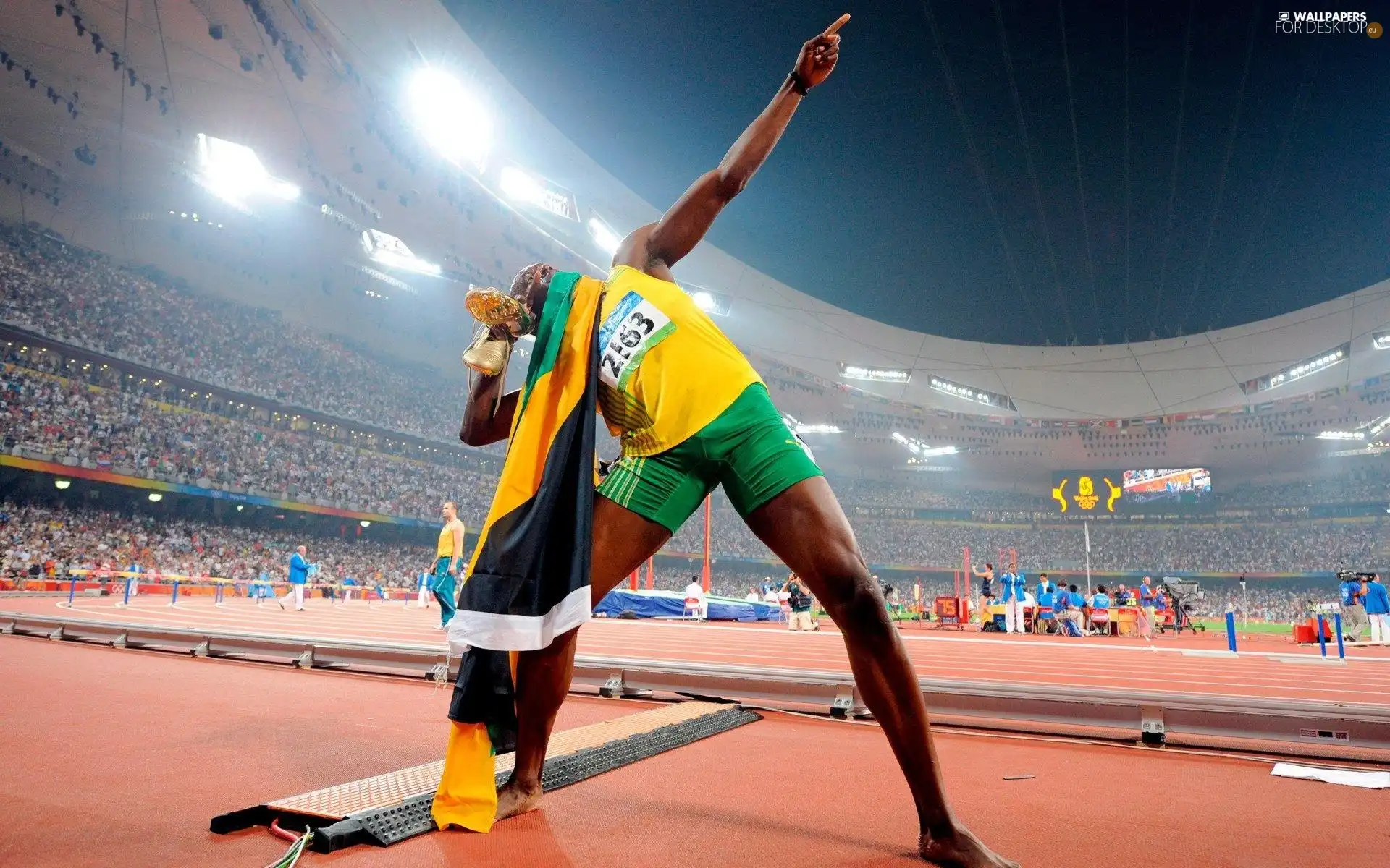 flag, Jamaica, athlete, Stadium, Usain Bolt
