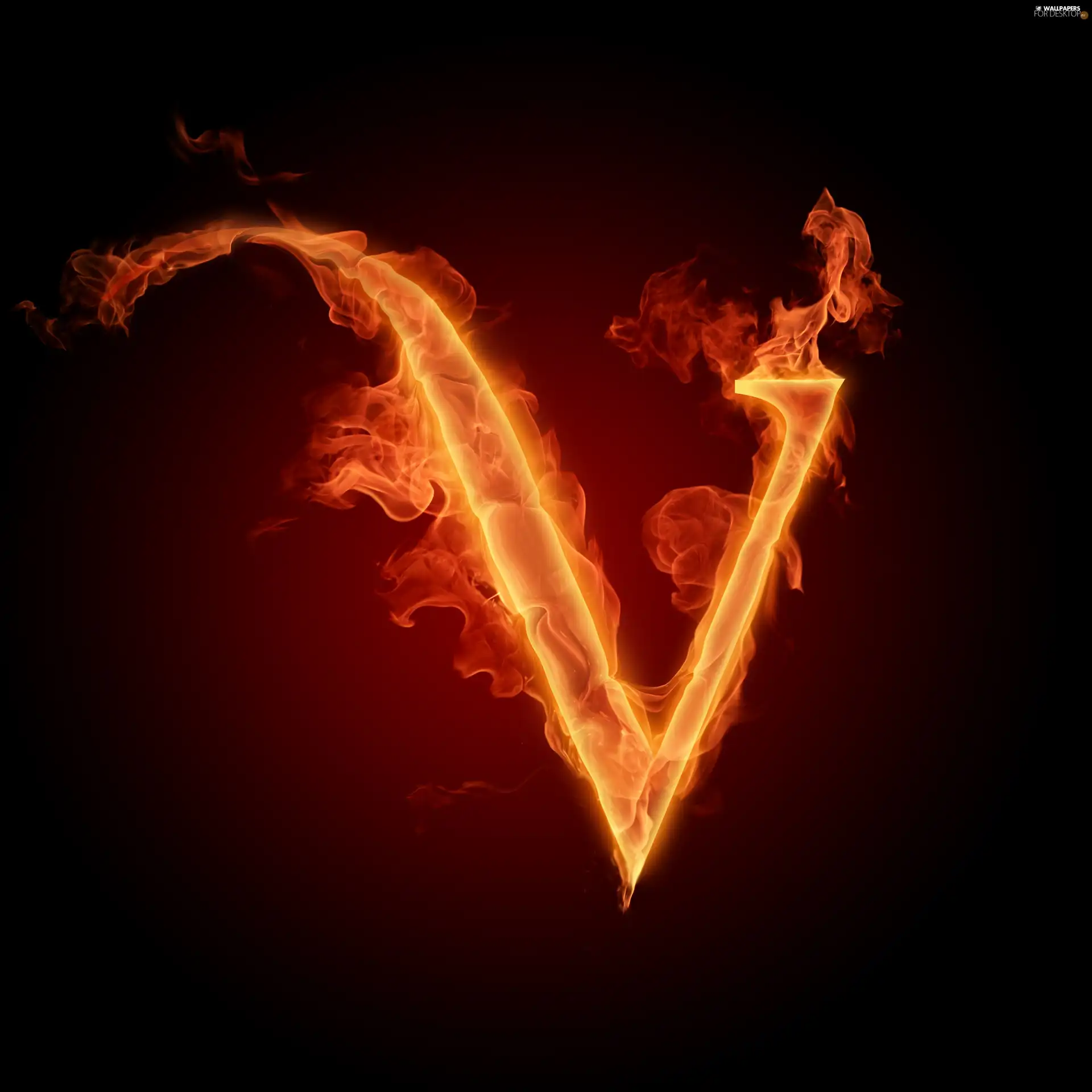 Flames, letter, V