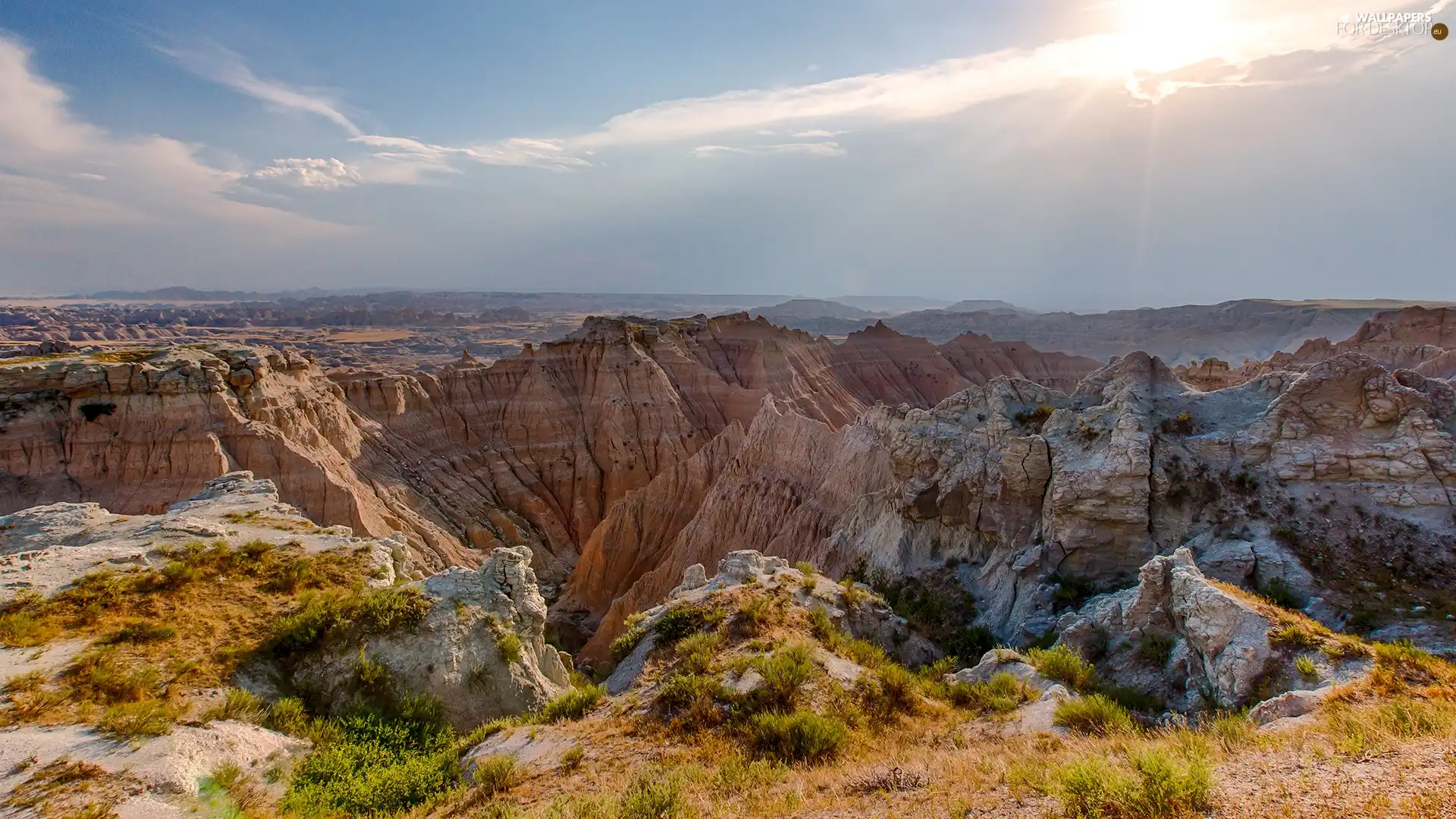 sun, Przebijające, luminosity, ligh, canyons, flash, Plants