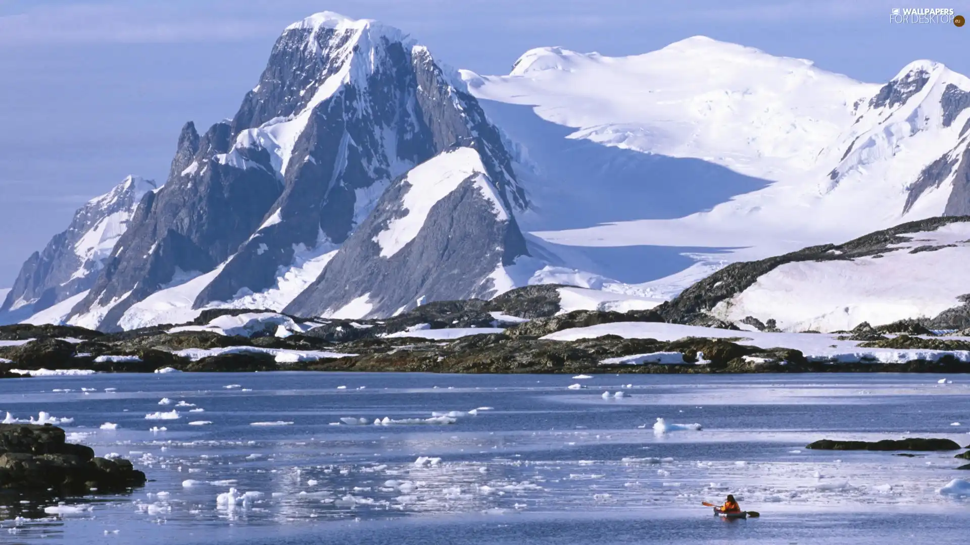 peaks, Mountains, floe, Antarctica, Ocean, Snowy