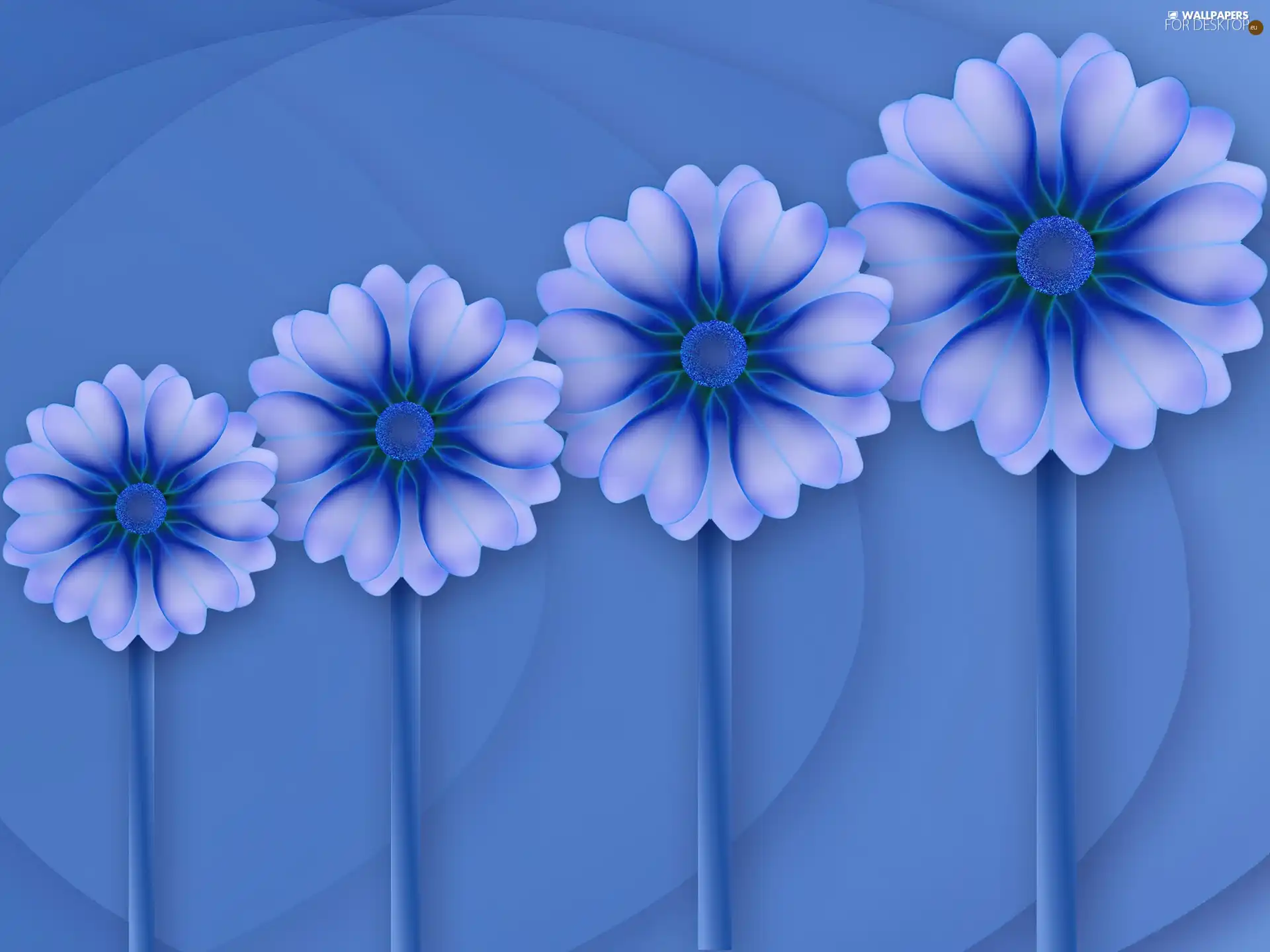 Flowers, four, Blue