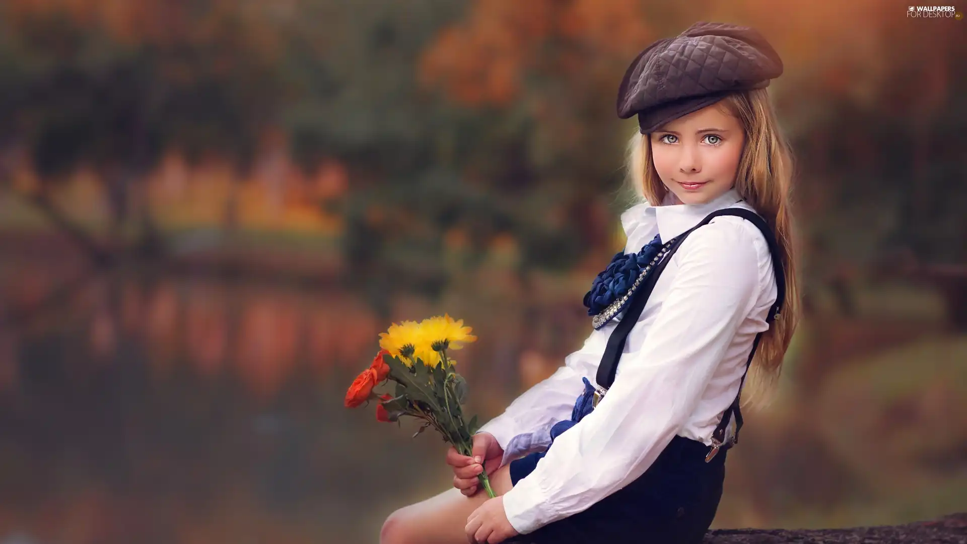 Flowers, girl, bouquet