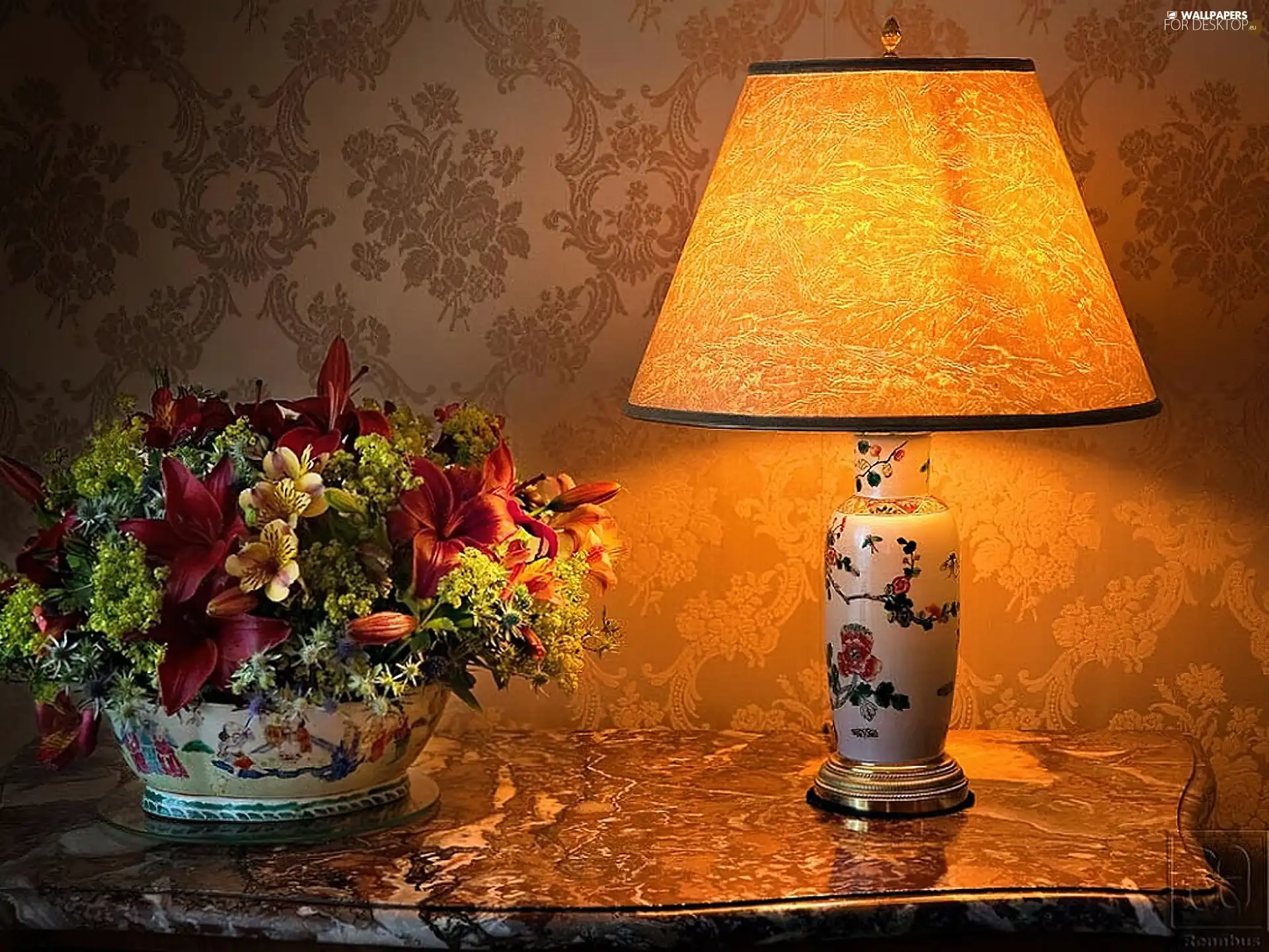 flowers, Lamp, bouquet