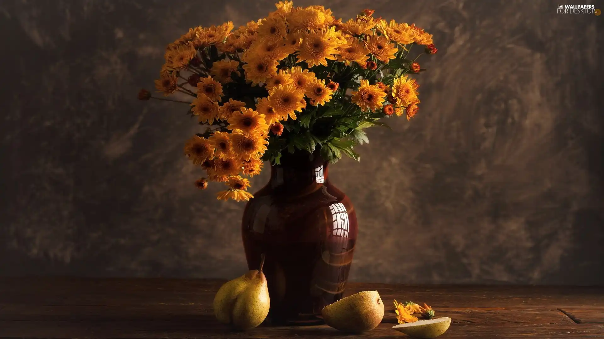 Flowers, composition, Vase, truck concrete mixer, Chrysanthemums, bouquet