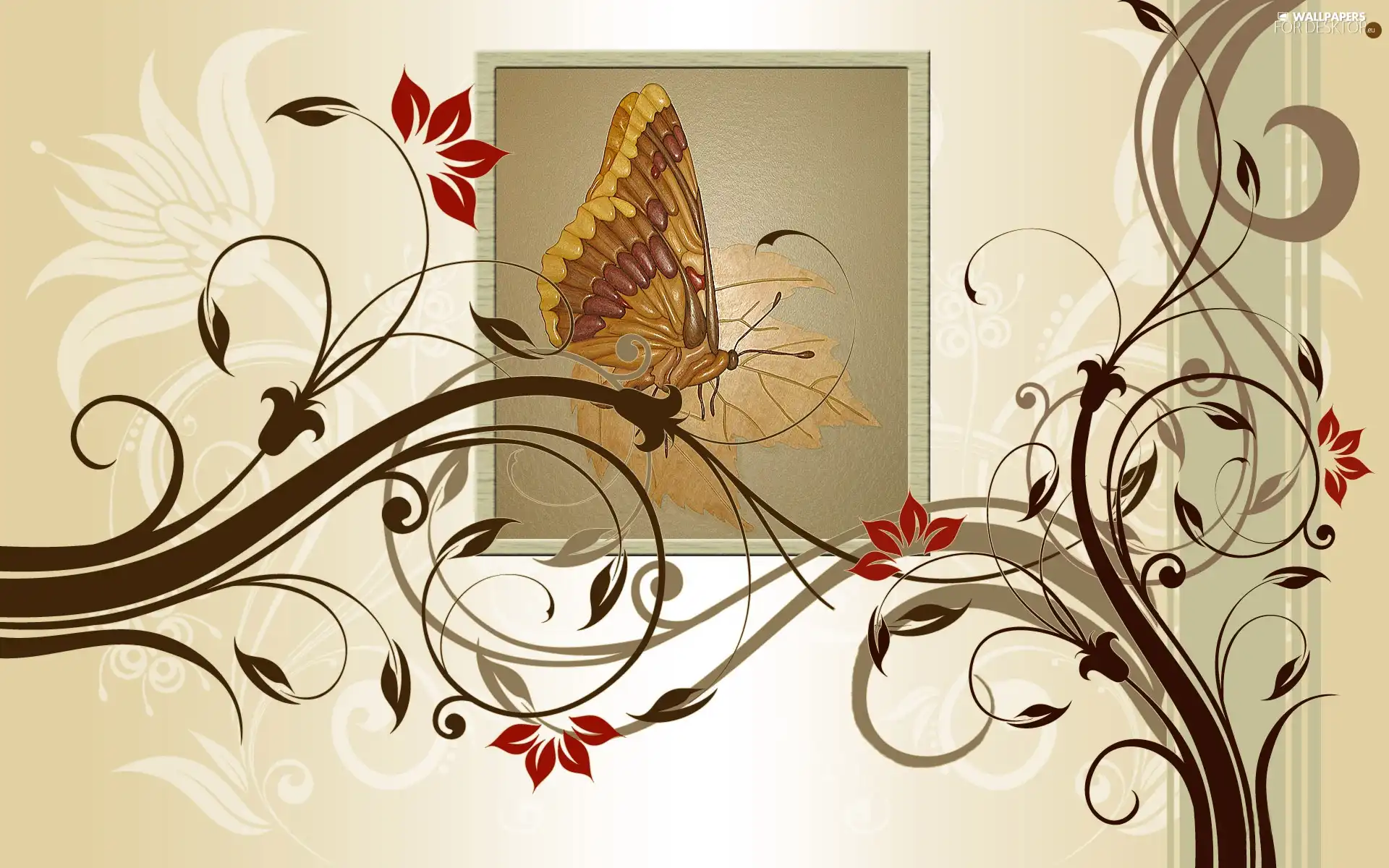 Flowers, graphics, butterfly