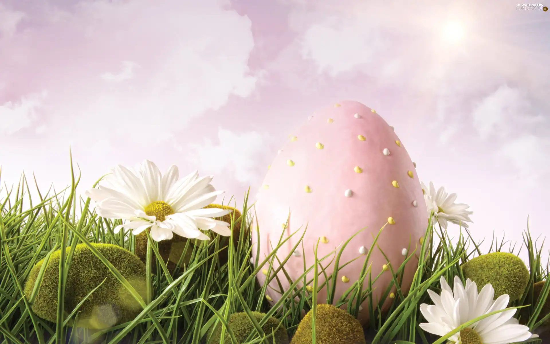 easter, grass, Flowers, egg