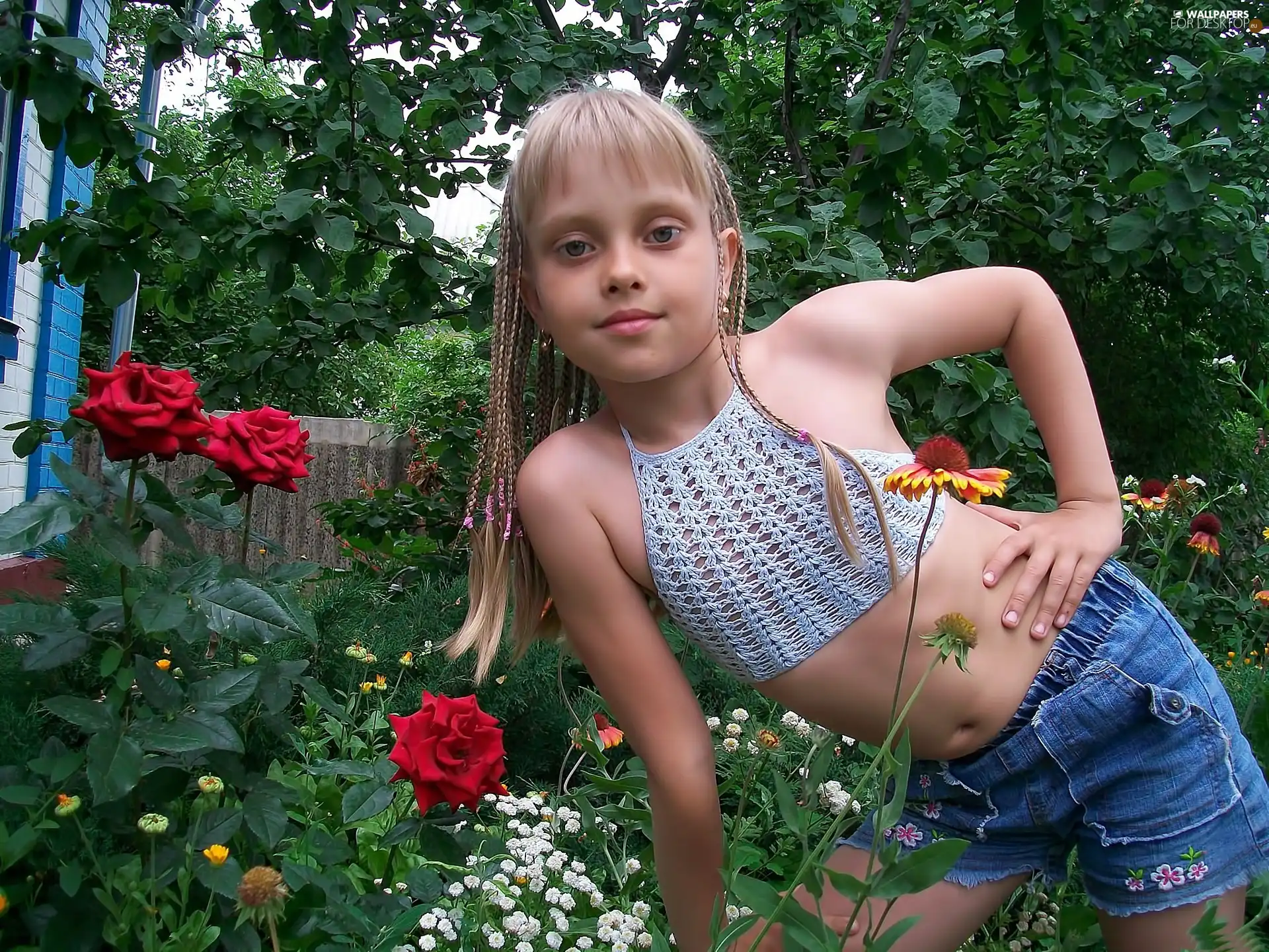 Flowers, girl, Garden
