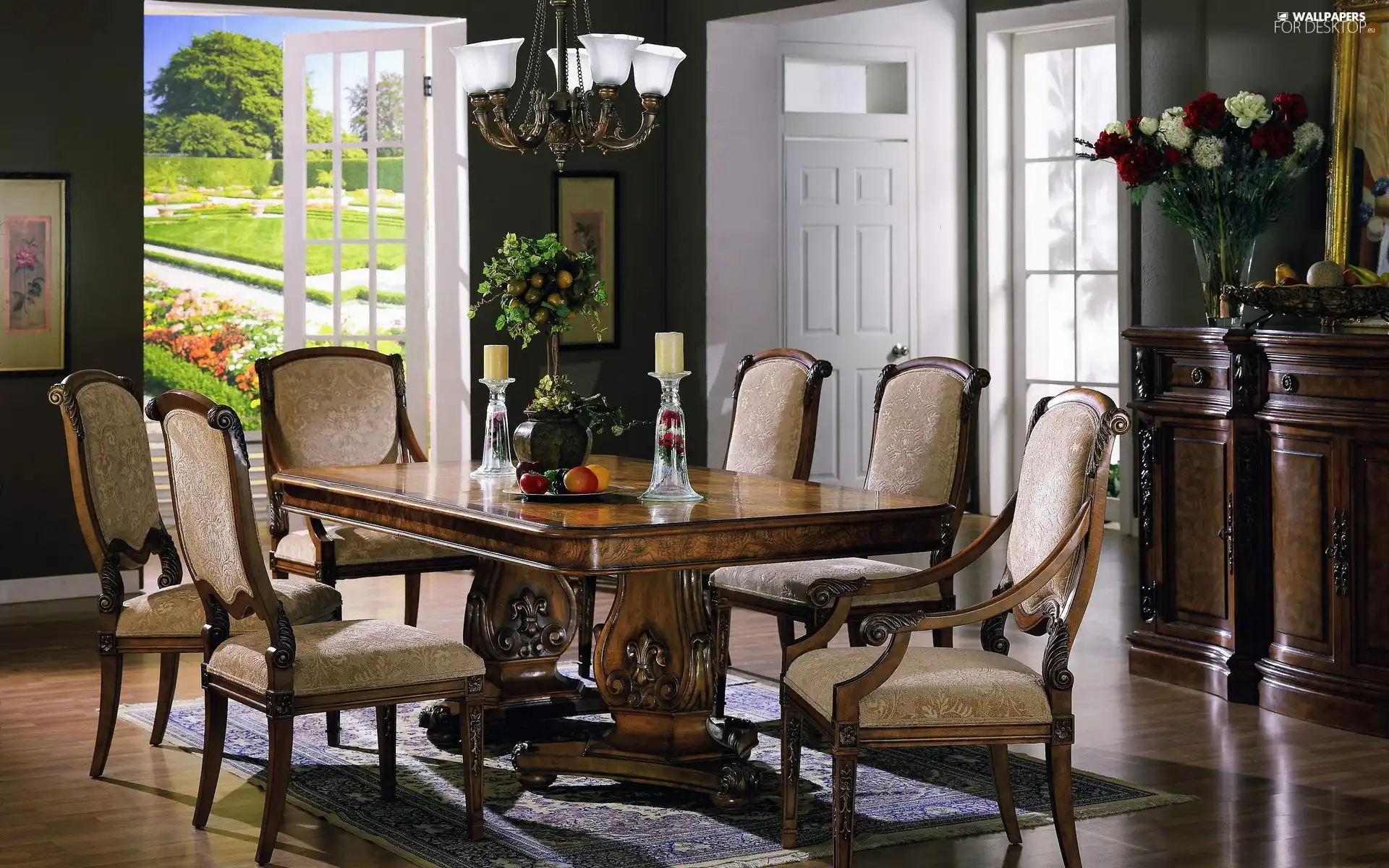 Stool, dining room, Flowers, girandole, Paintings, Table