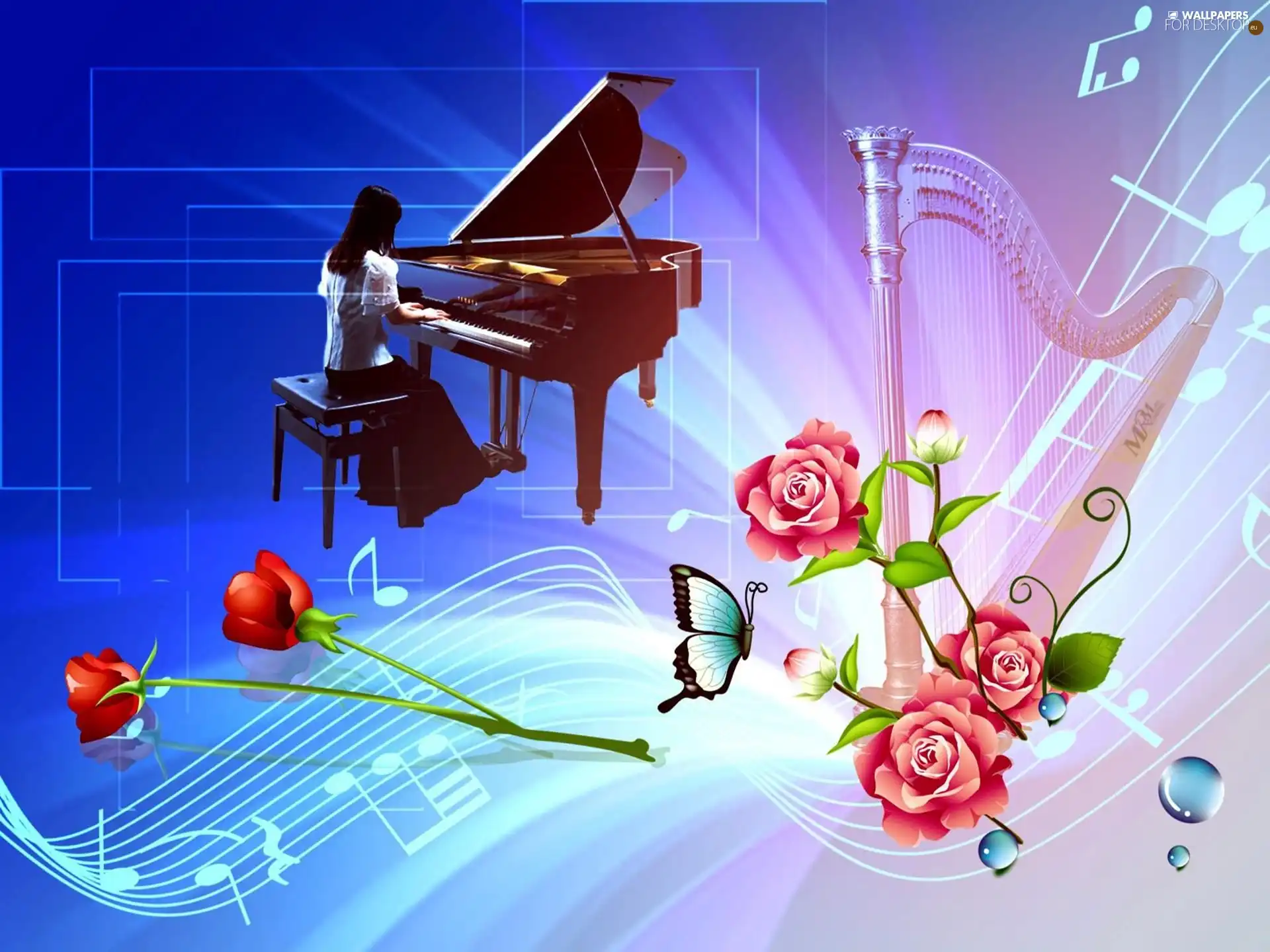 Flowers, Piano, harp