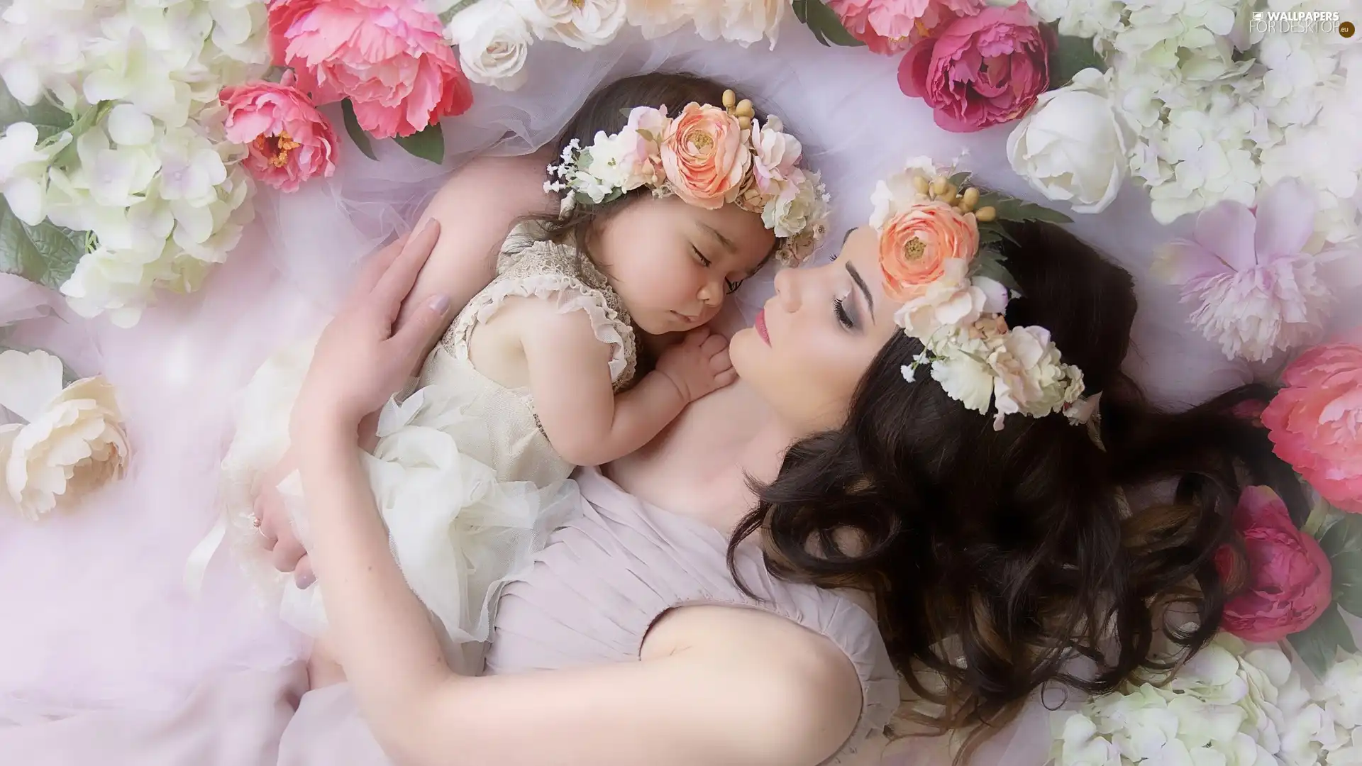 Flowers, Women, Kid