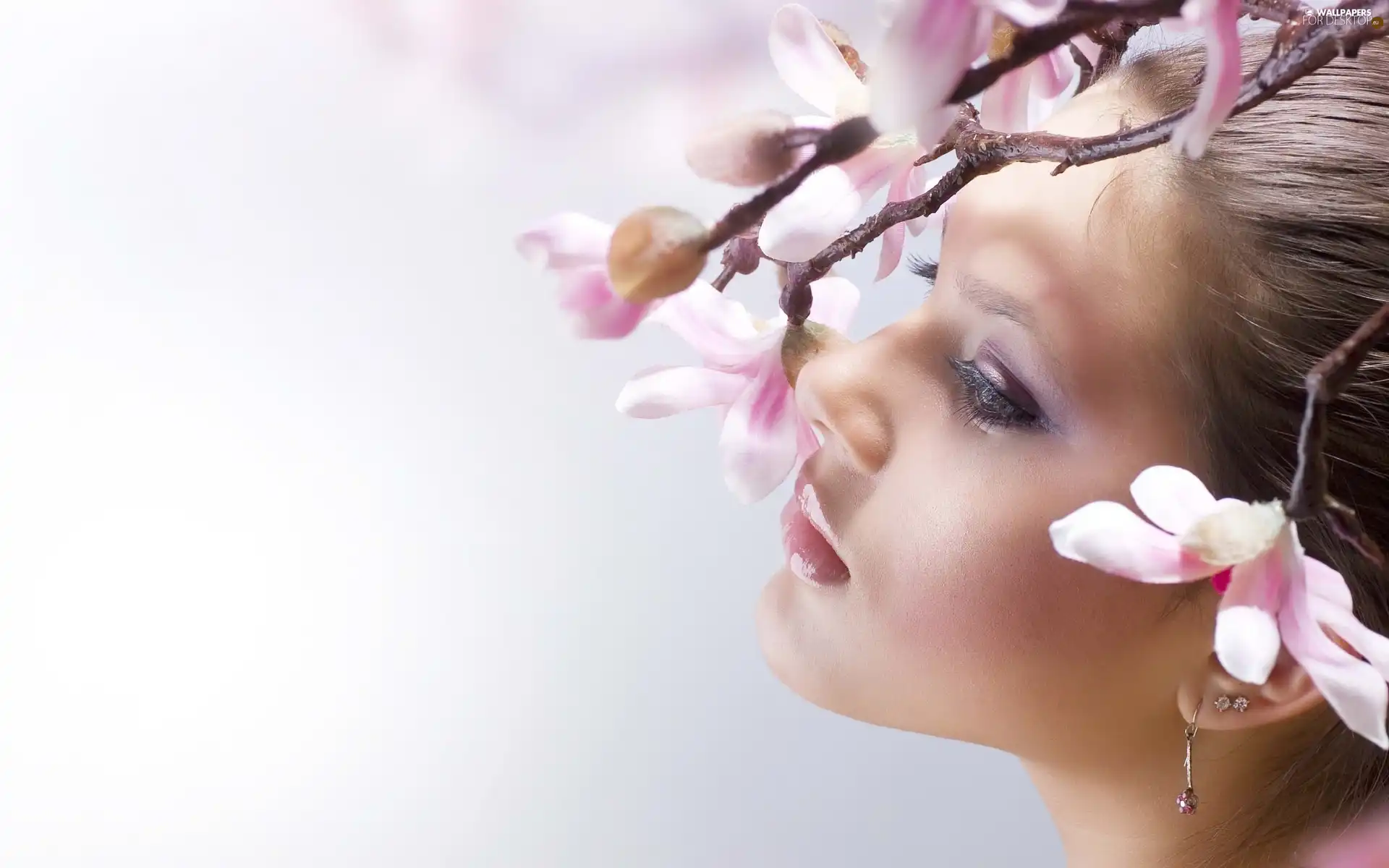 Women, ear-ring, Flowers, make-up