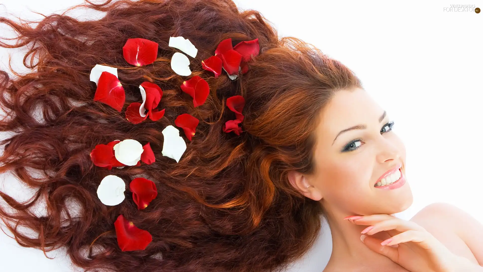 Women, flakes, flowers, make-up