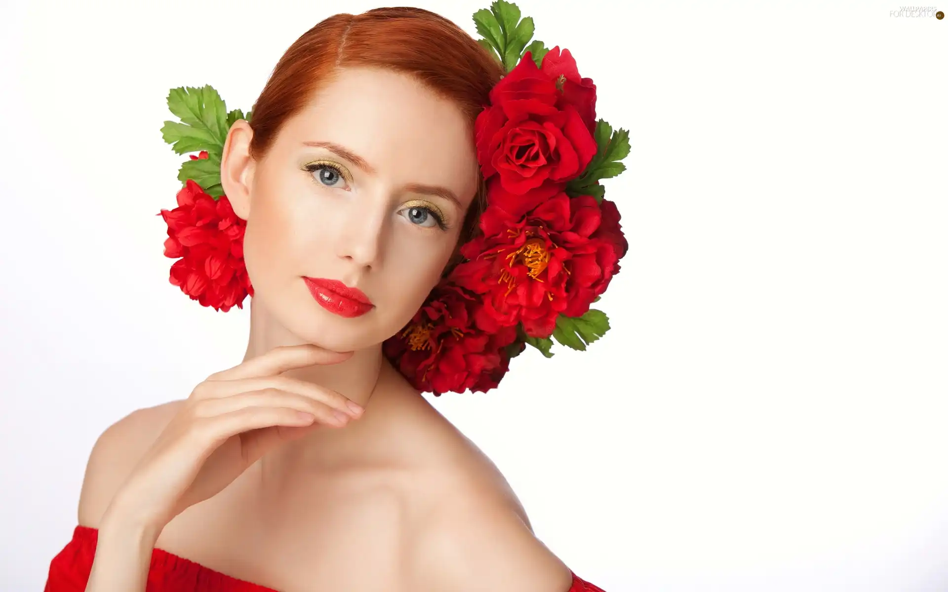 redhead, make-up, Flowers, Women