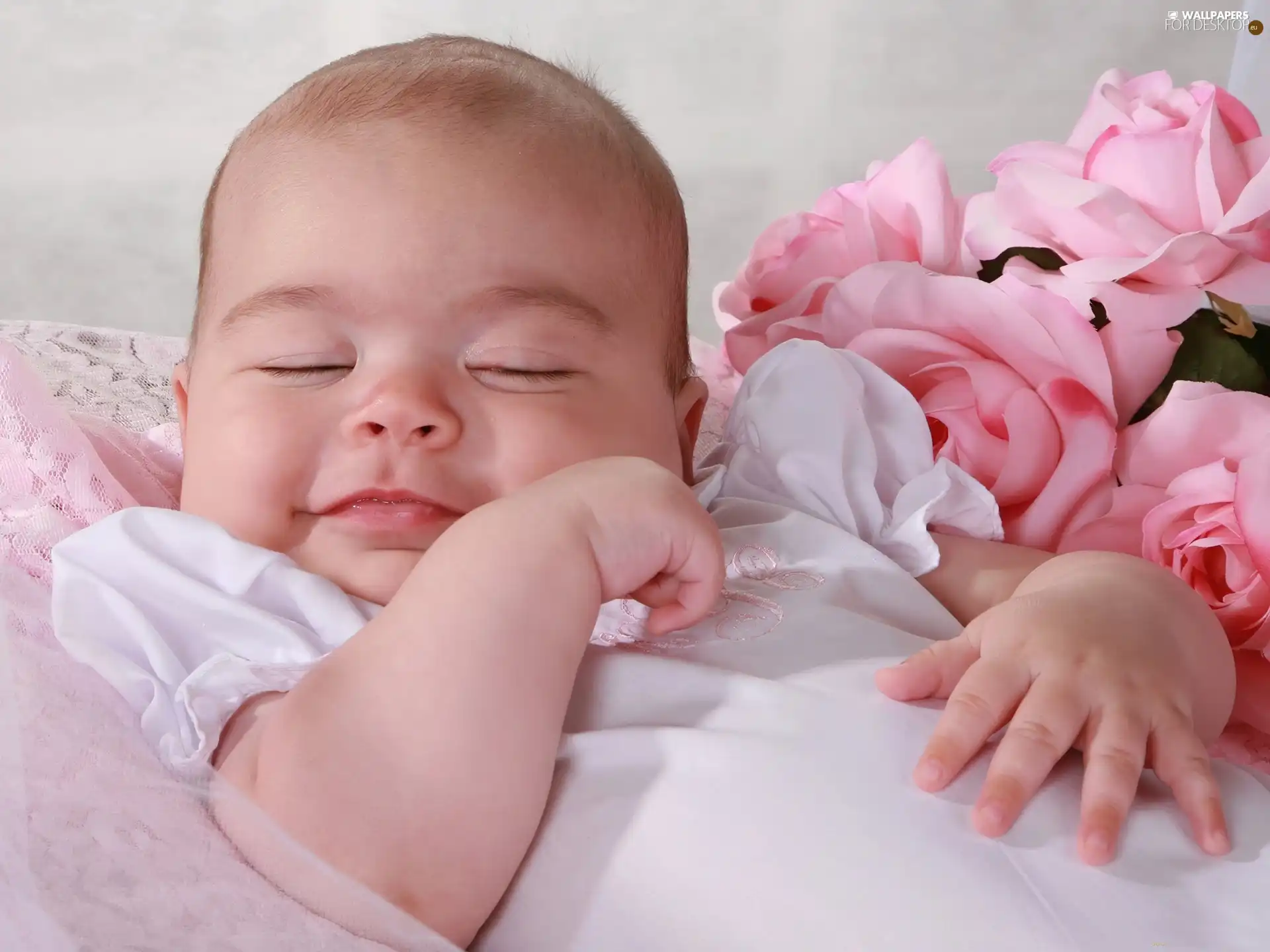 Sleeping, Kid, Flowers, smiling