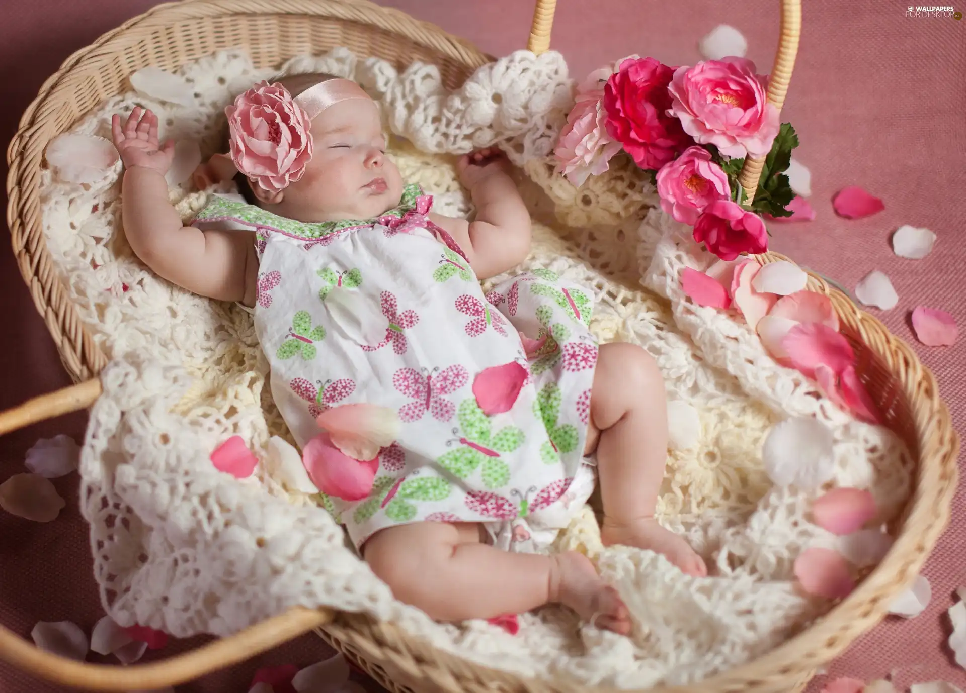 the sleeping, girl, Flowers, small