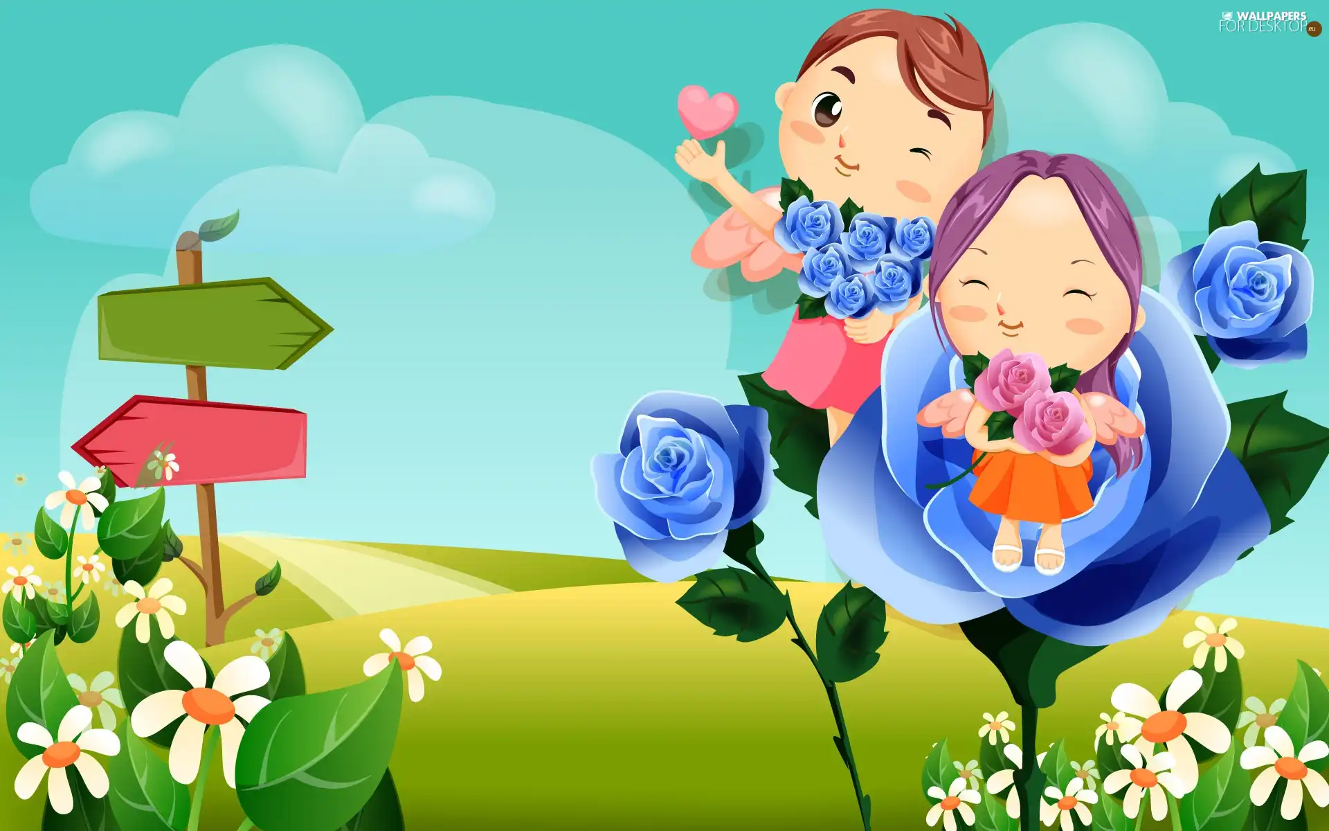 Steam, Meadow, Flowers, lovers