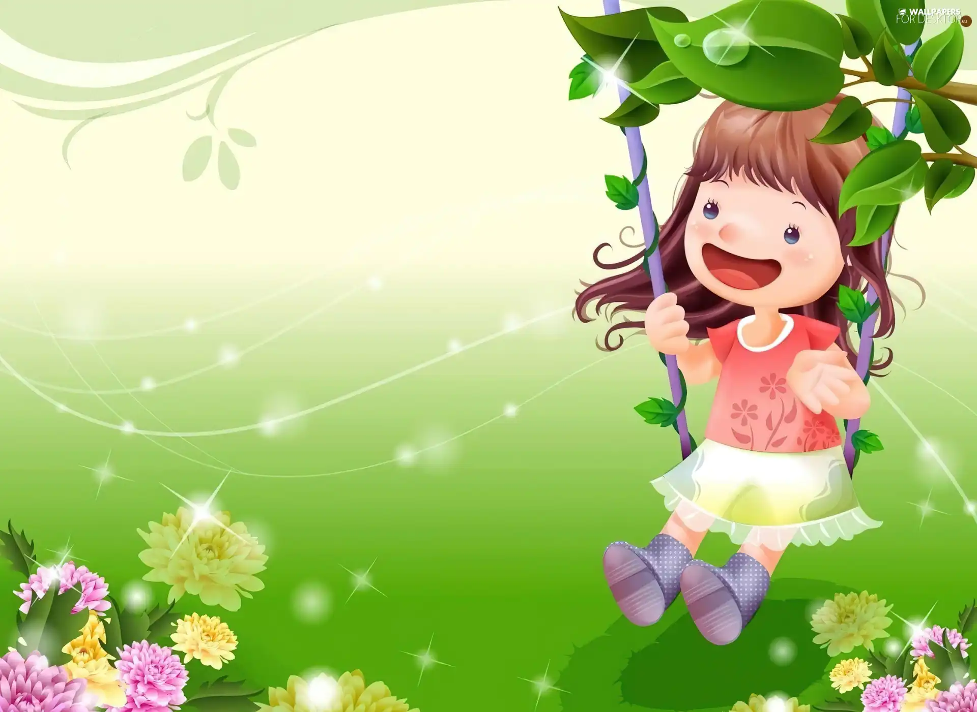 Flowers, girl, Swing