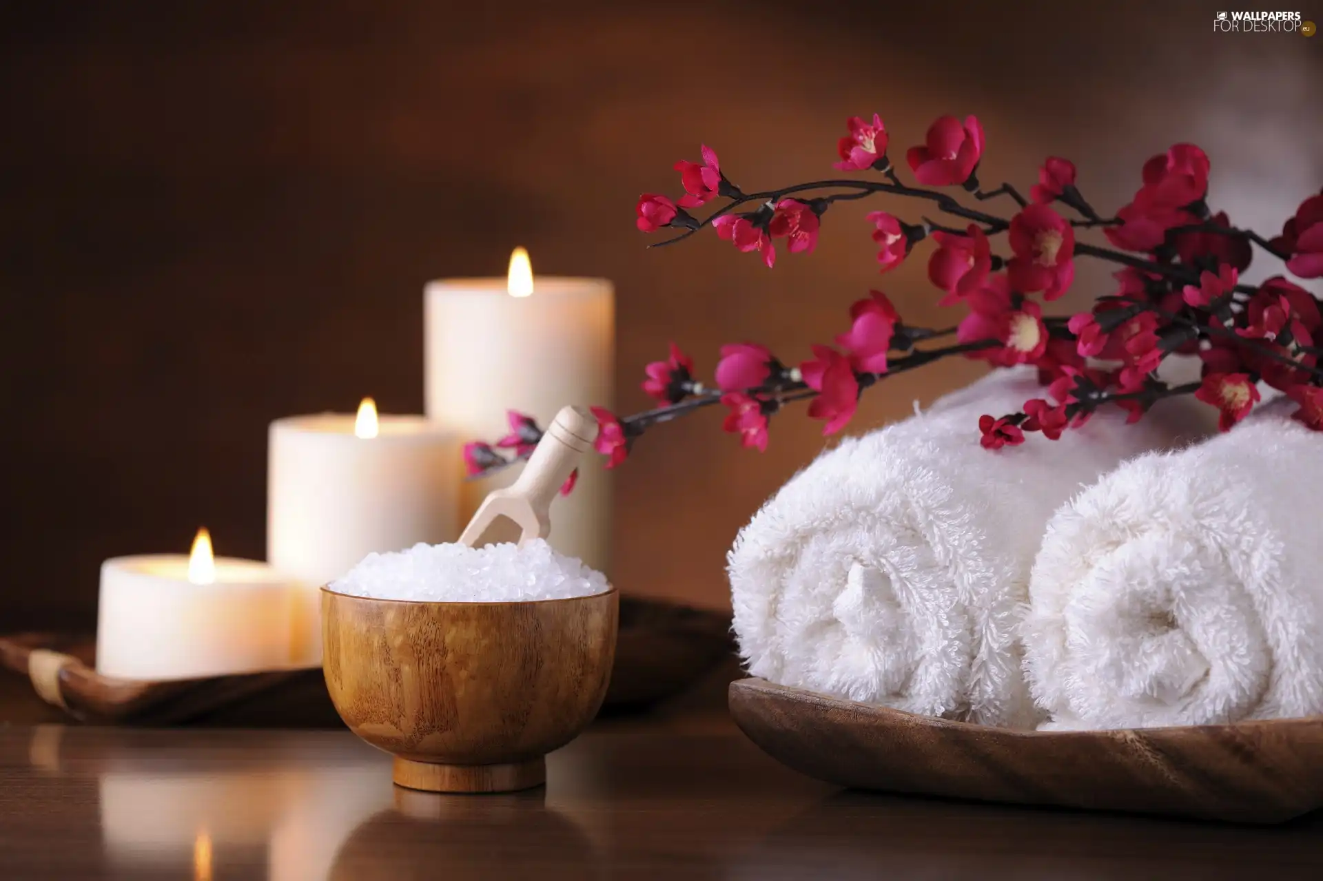 Flowers, Towels, Spa, Candles, decoration