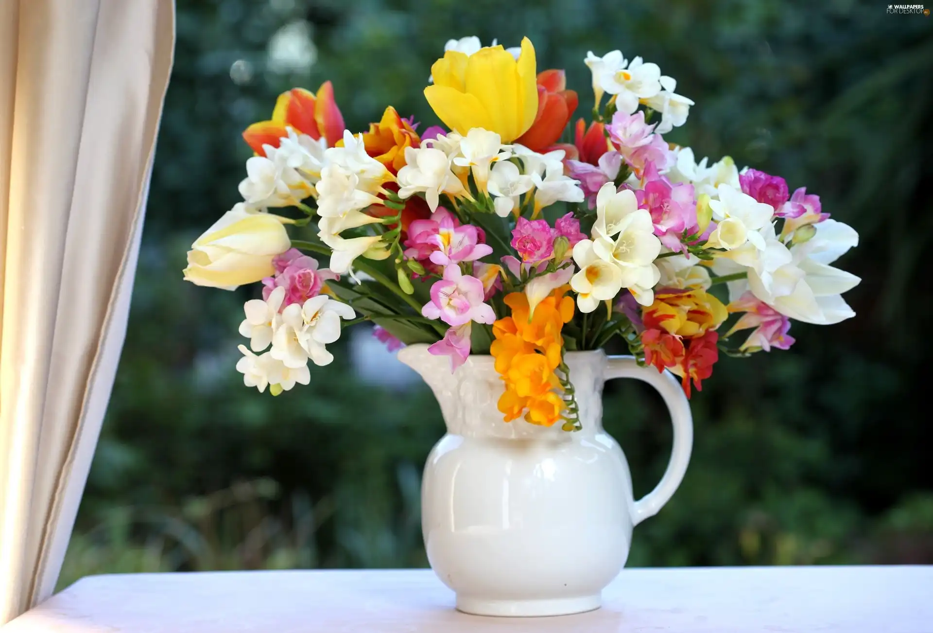 White, bouquet, flowers, Vase