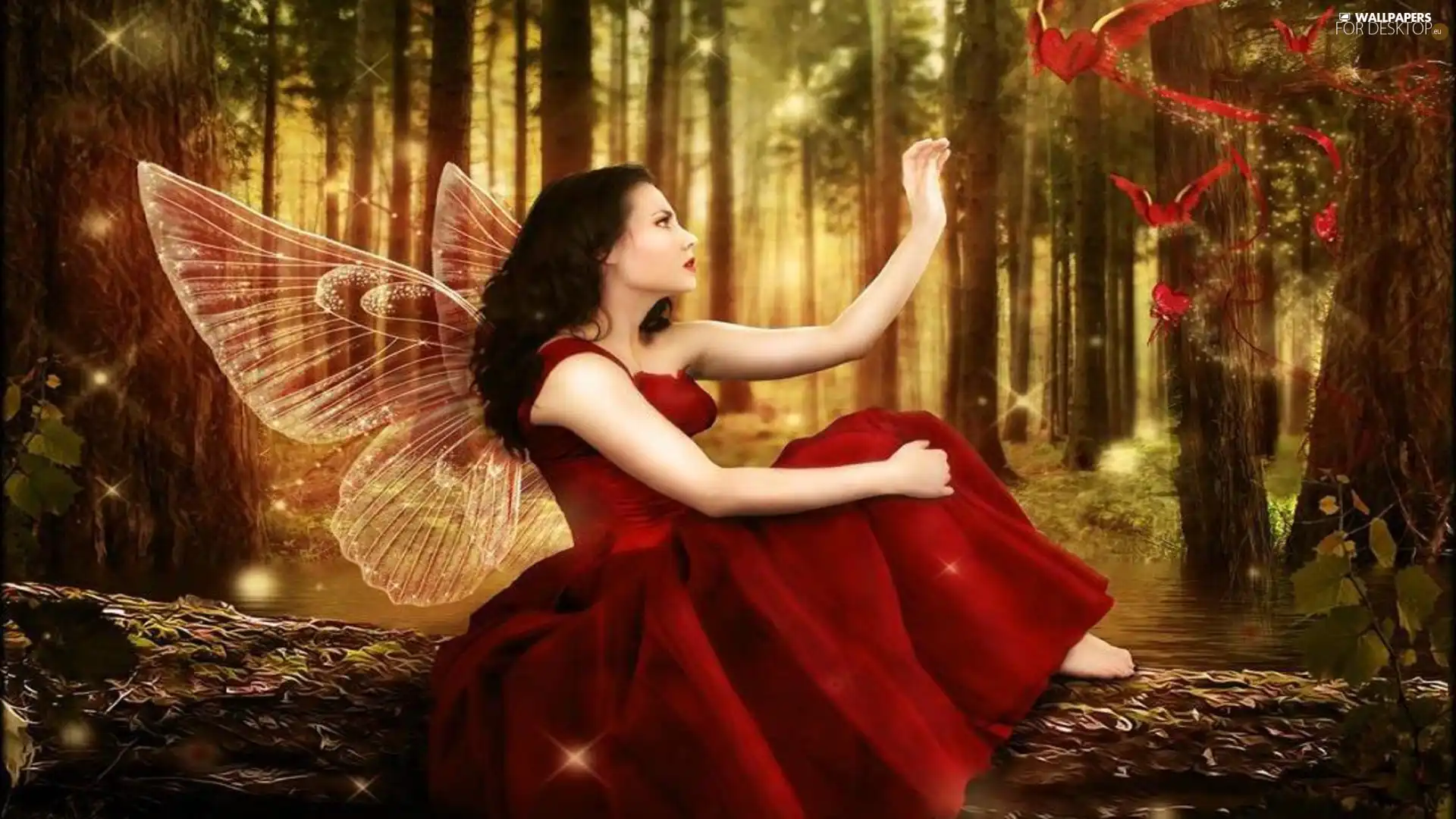 forest, girl, butterfly