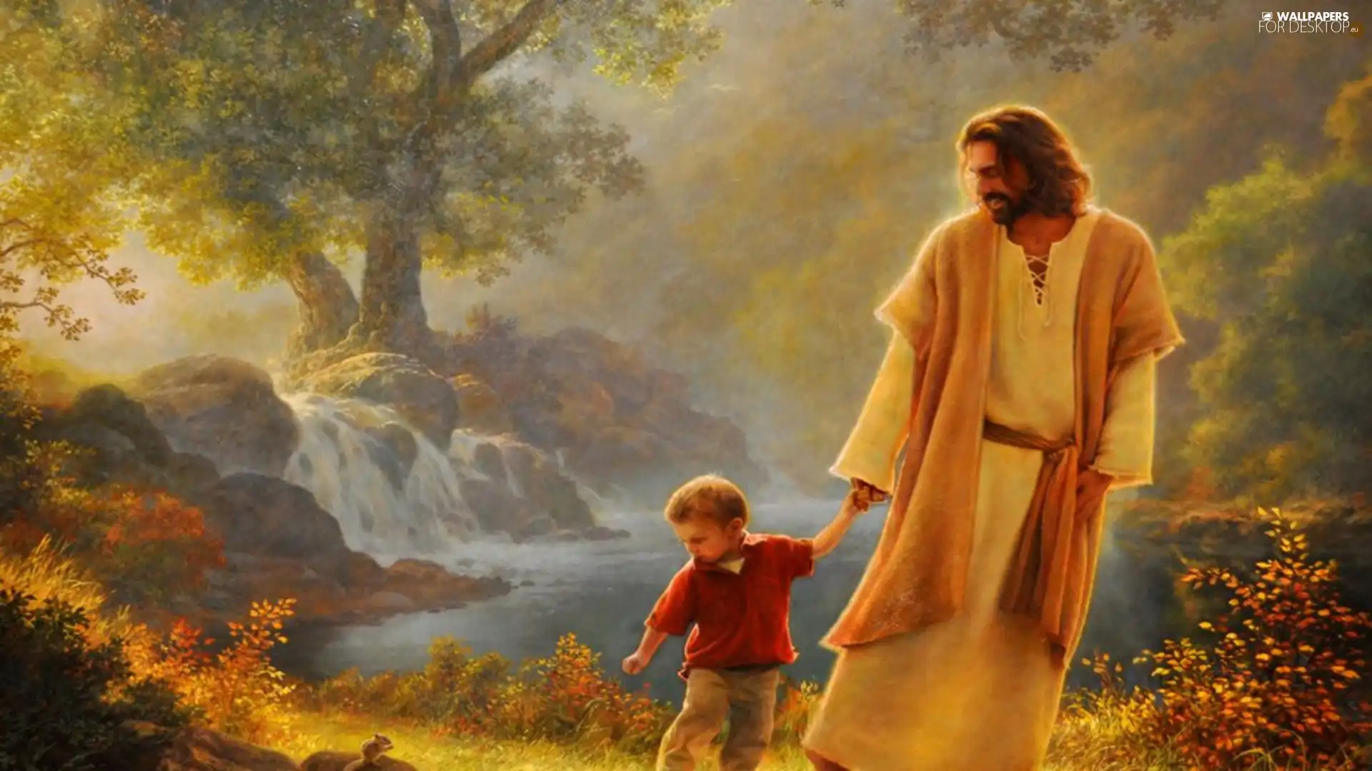 Jesus, water, forest, boy