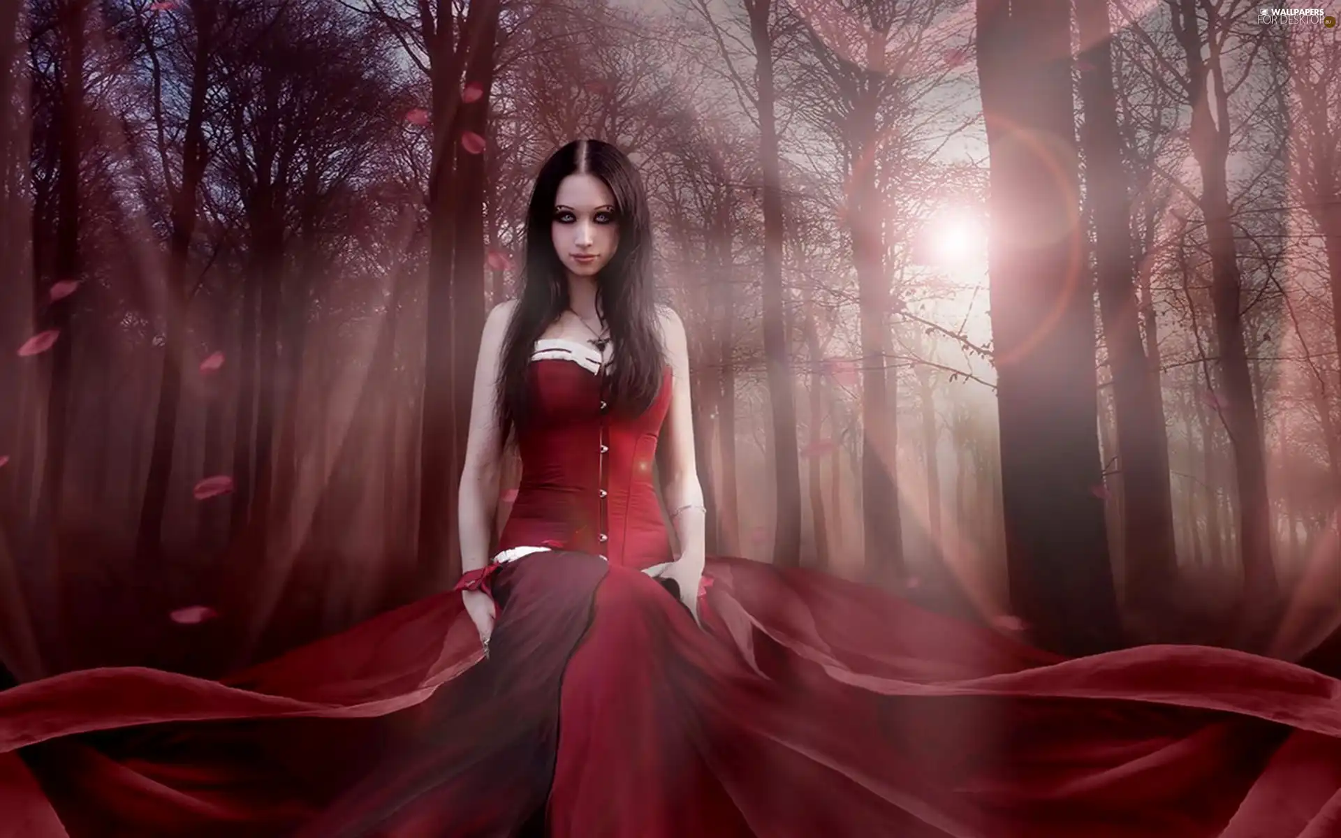 Women, Dress, forest, red hot