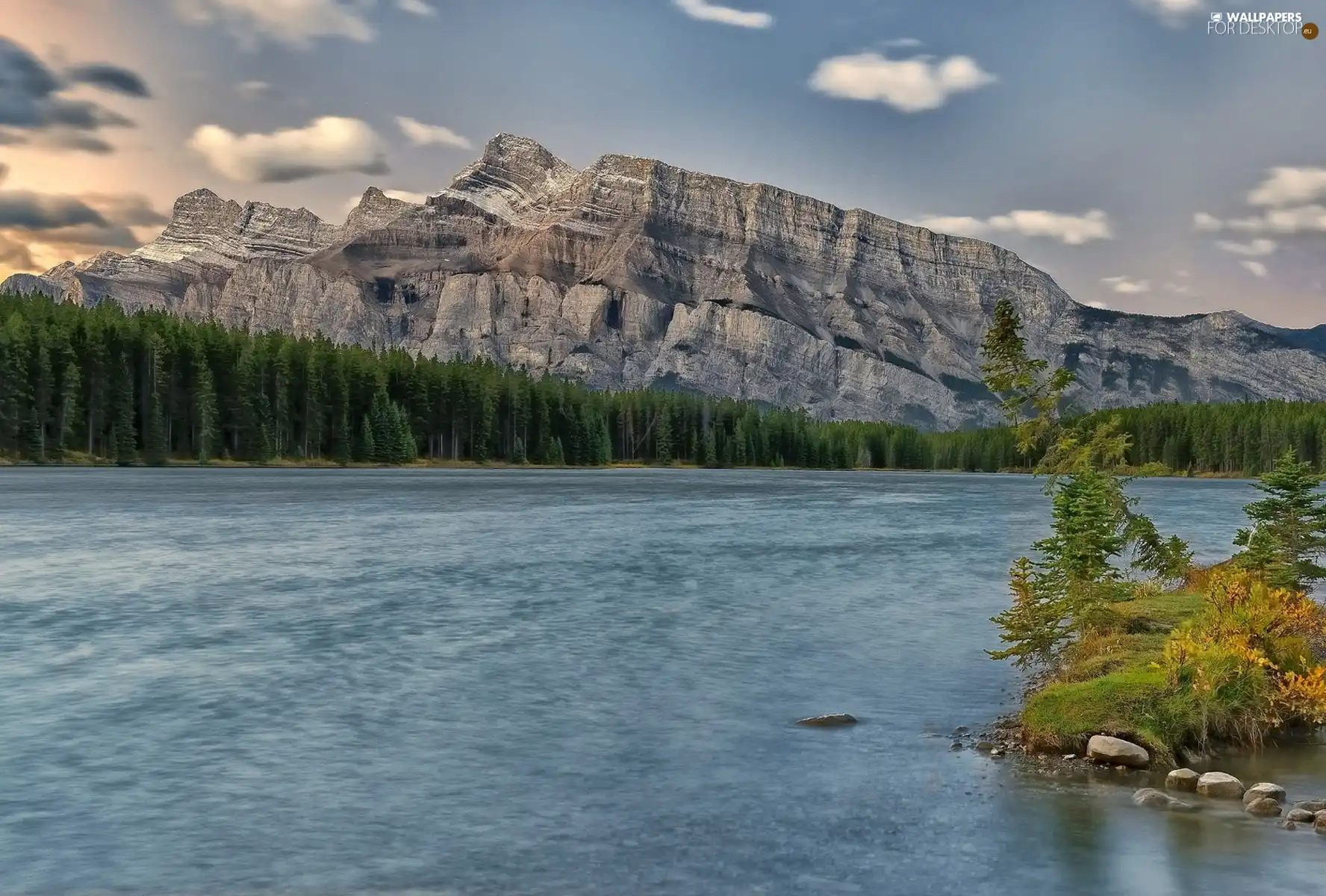 viewes, River, clouds, trees, Mountains, forest, Sky