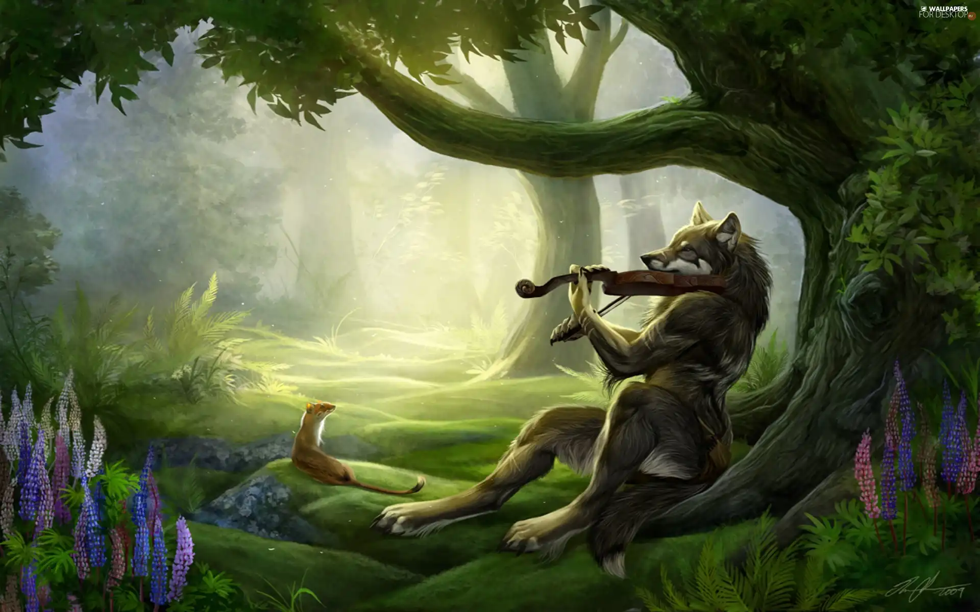 forest, Wolf, violin