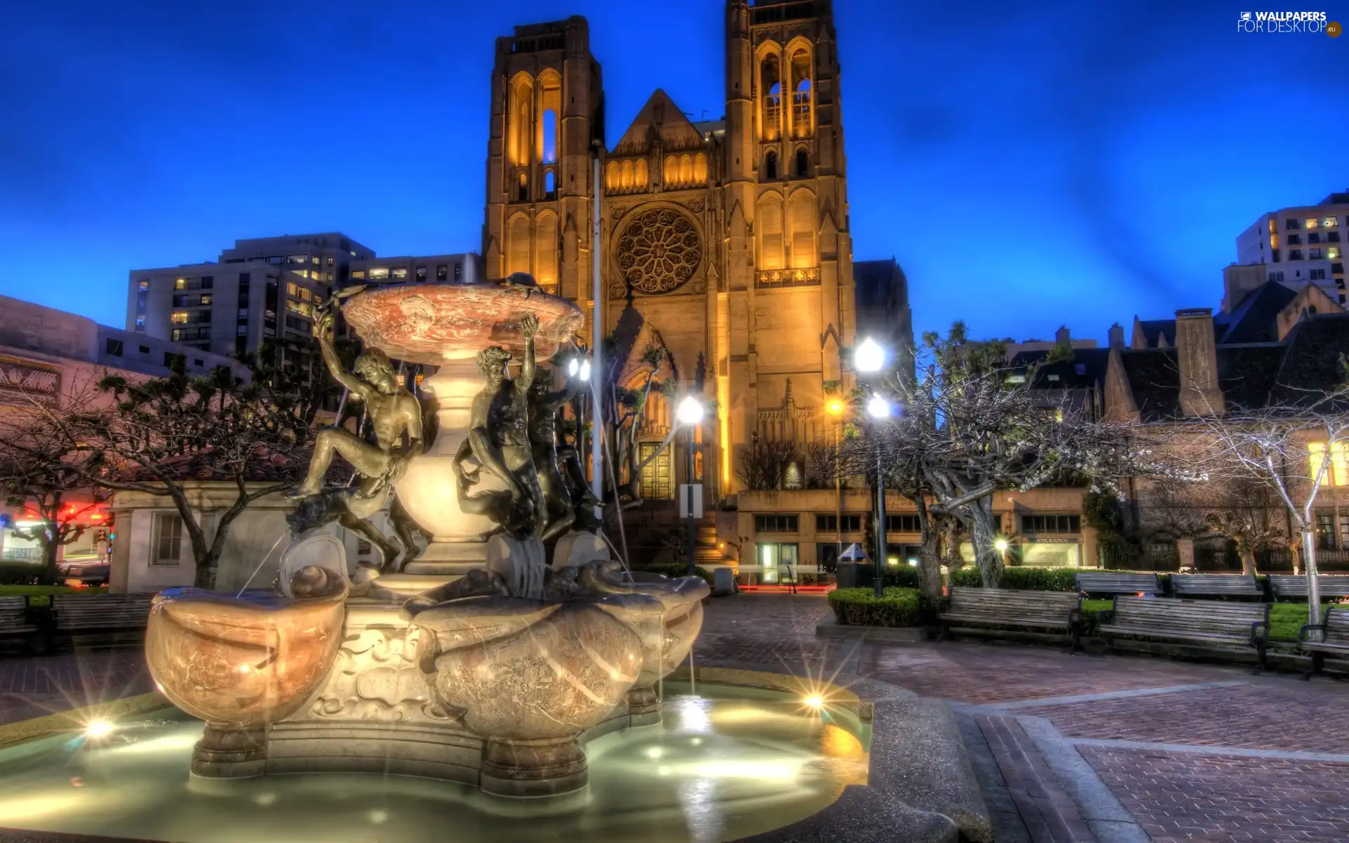 Church, fountain