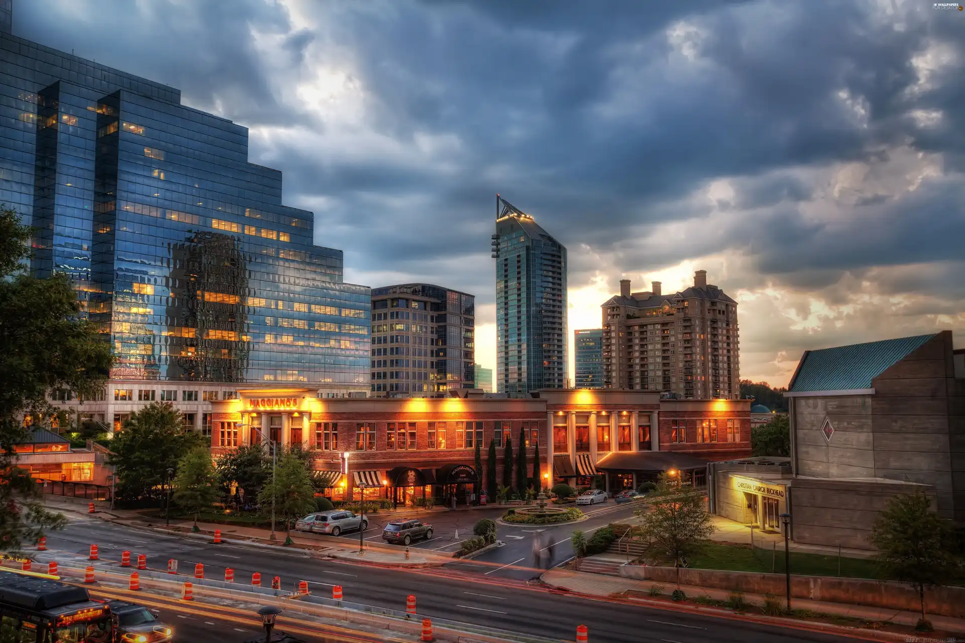 Atlanta, clouds, town, arteries, skyscrapers, fragment, night