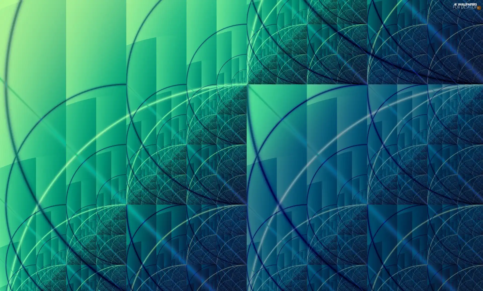 Fraktal, graphics, bows, Rectangles, green and Blue, abstraction