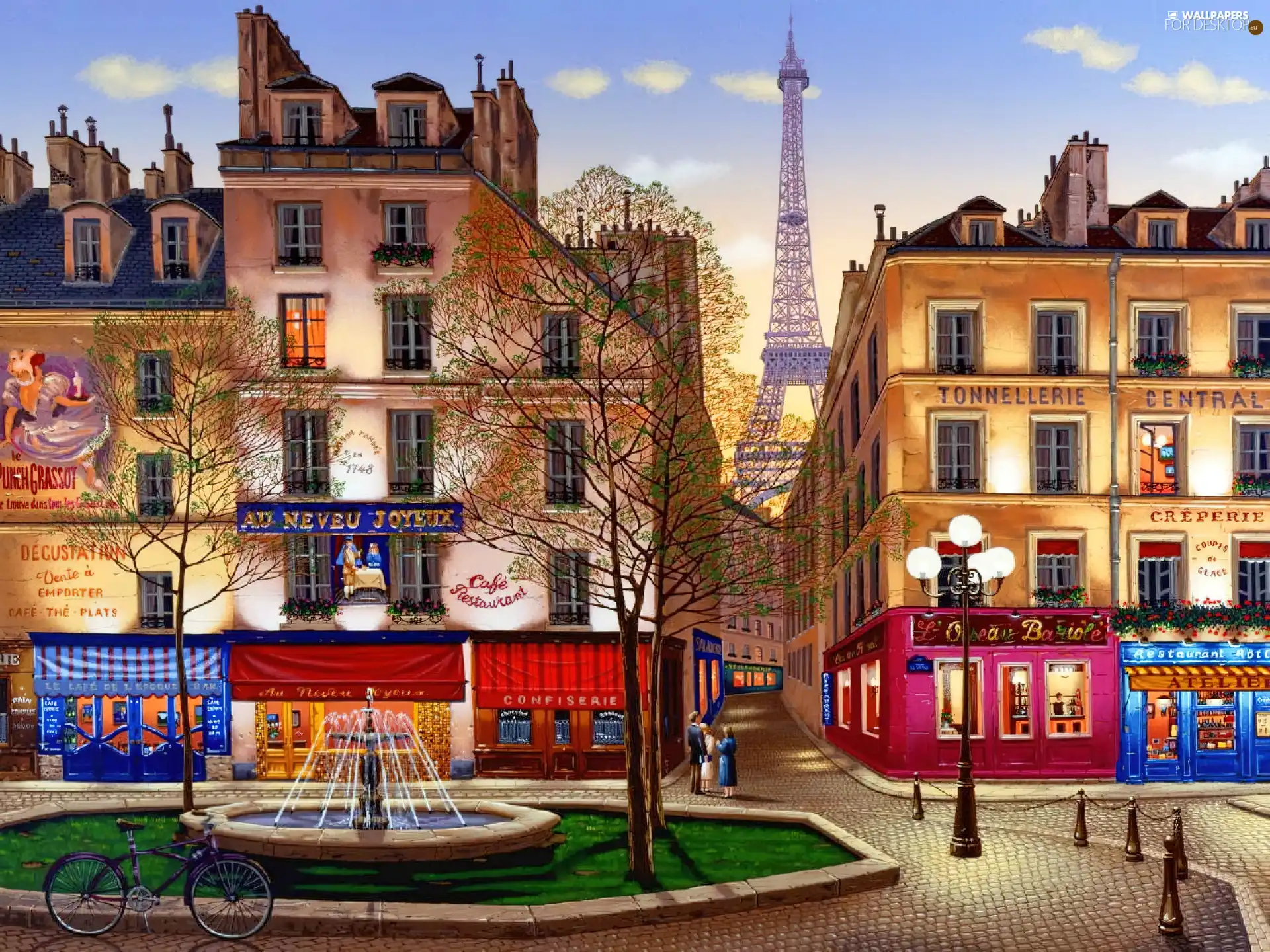 France, Paris, fountain, stores, Houses