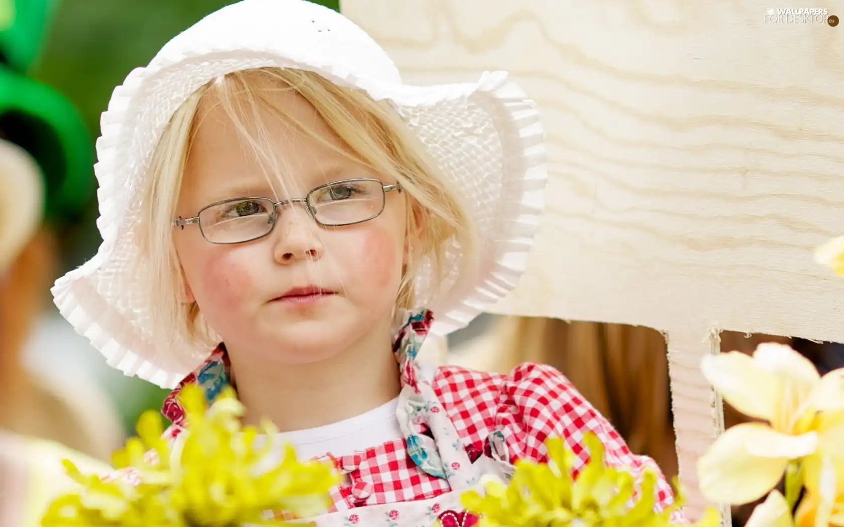 girl, Hat, freckles, Flowers