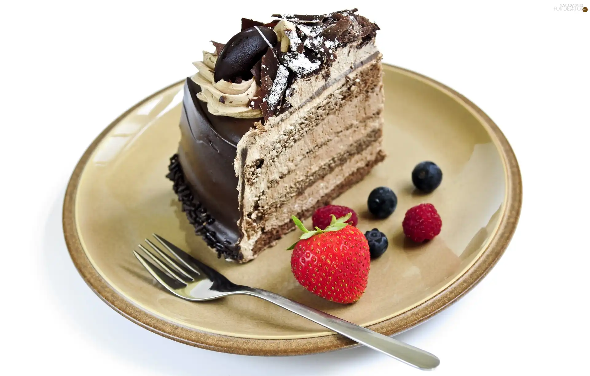 cake, fork, Fruits, plate