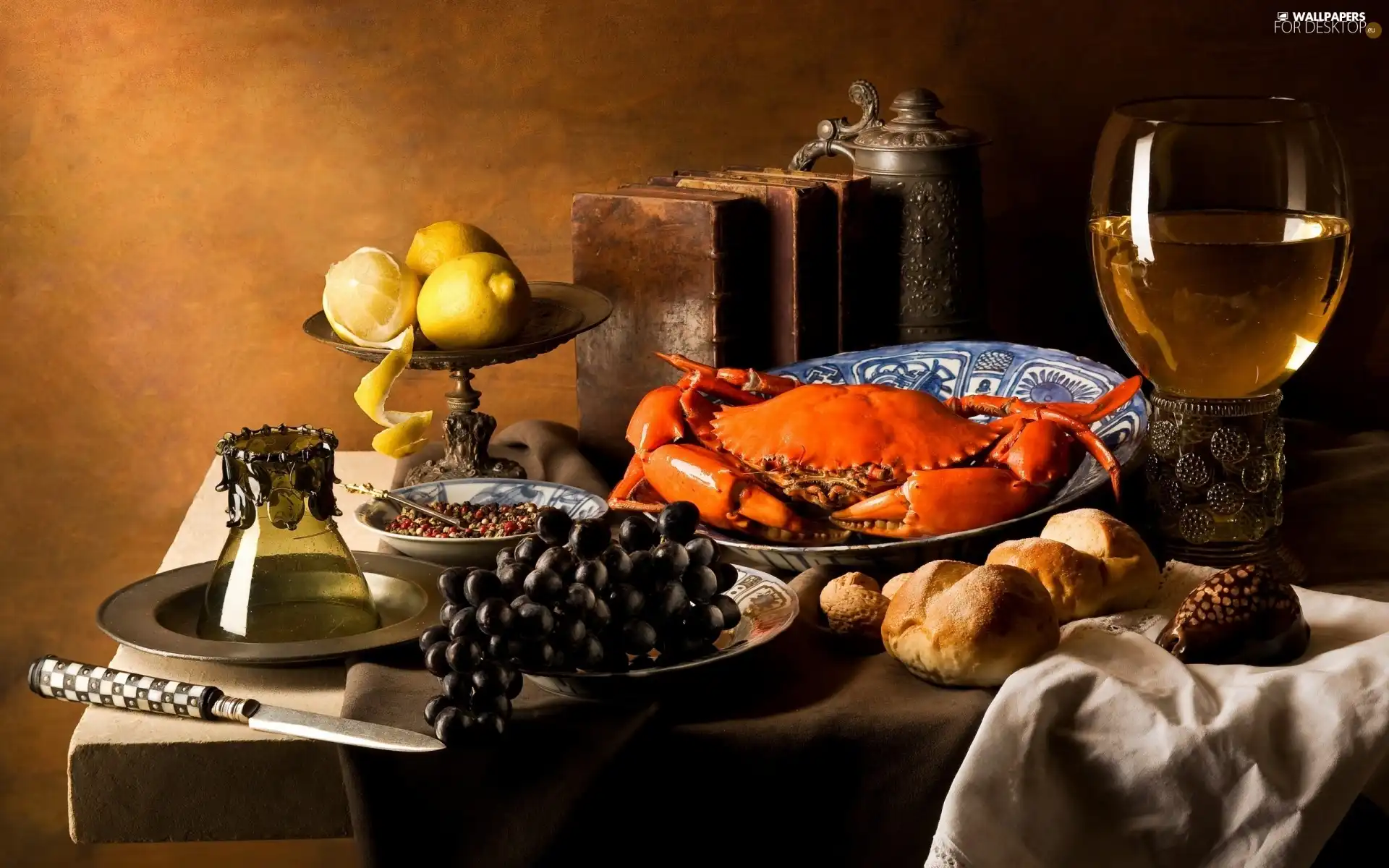 Fruits, Roll, Wine, crab, dinner