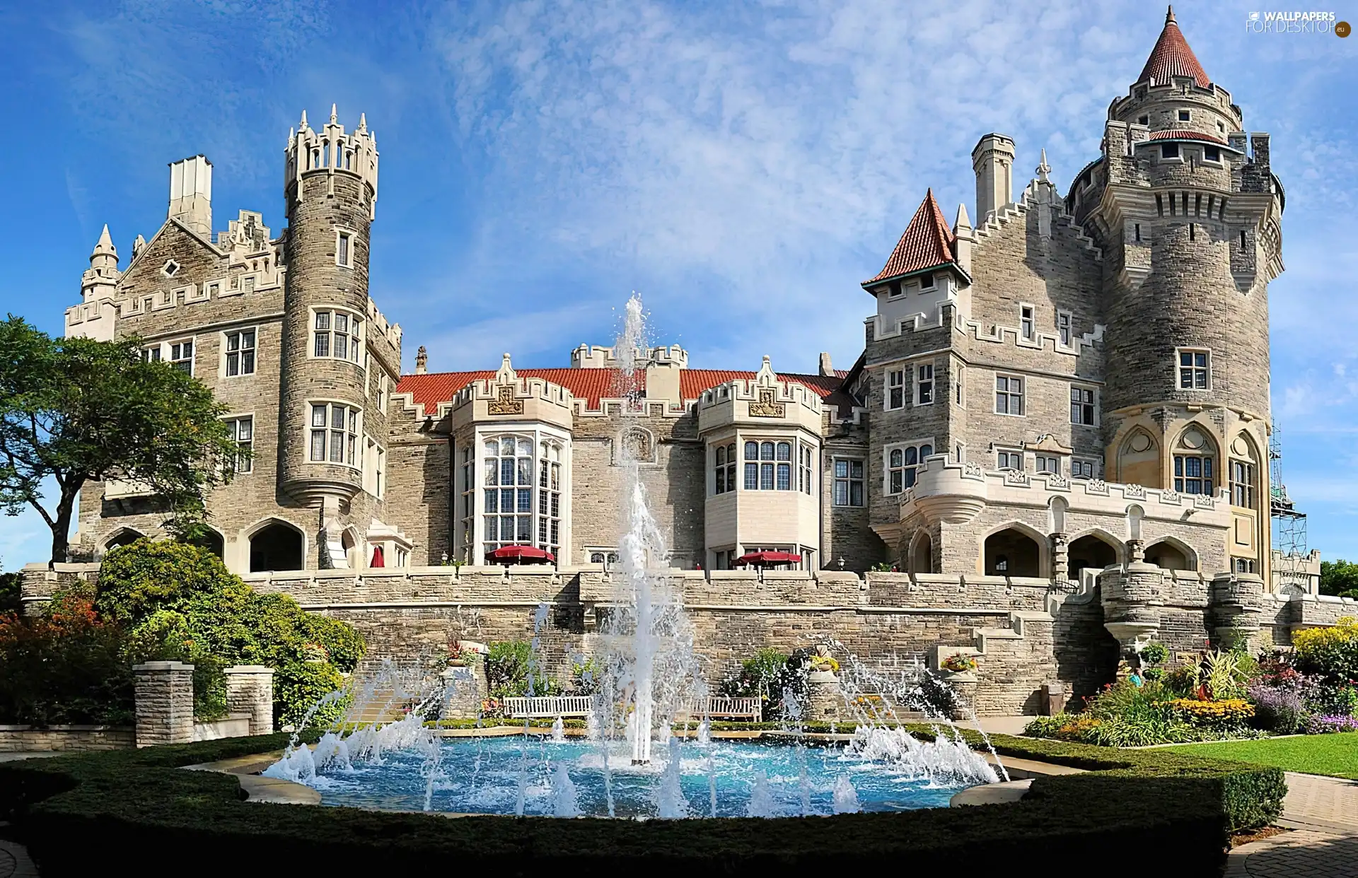 Garden, Castle, fountain