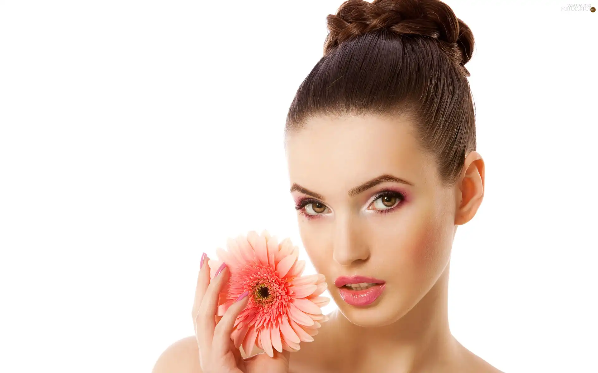 Women, Colourfull Flowers, Gerbera, make-up