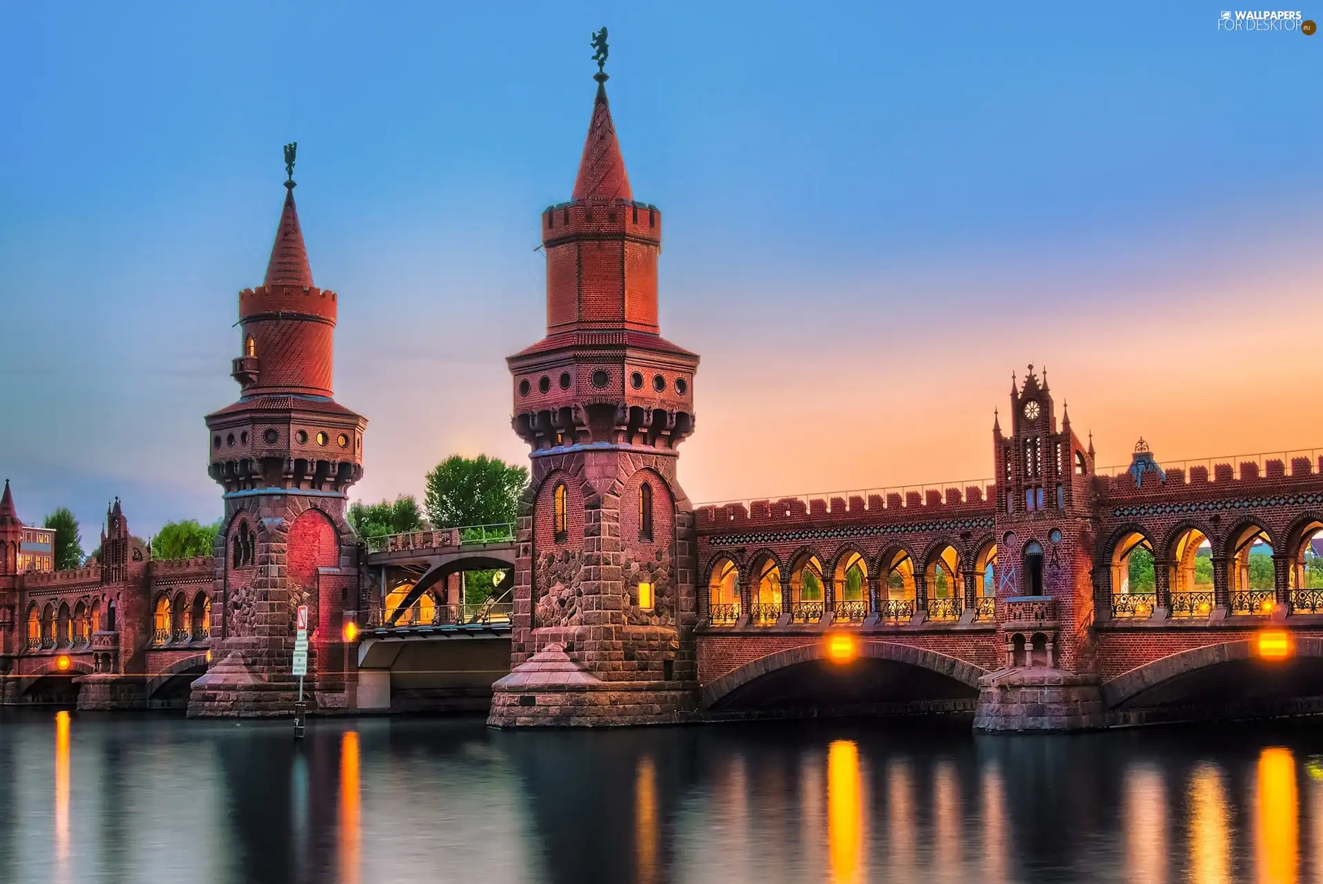 Floodlit, bridge, Germany, antique