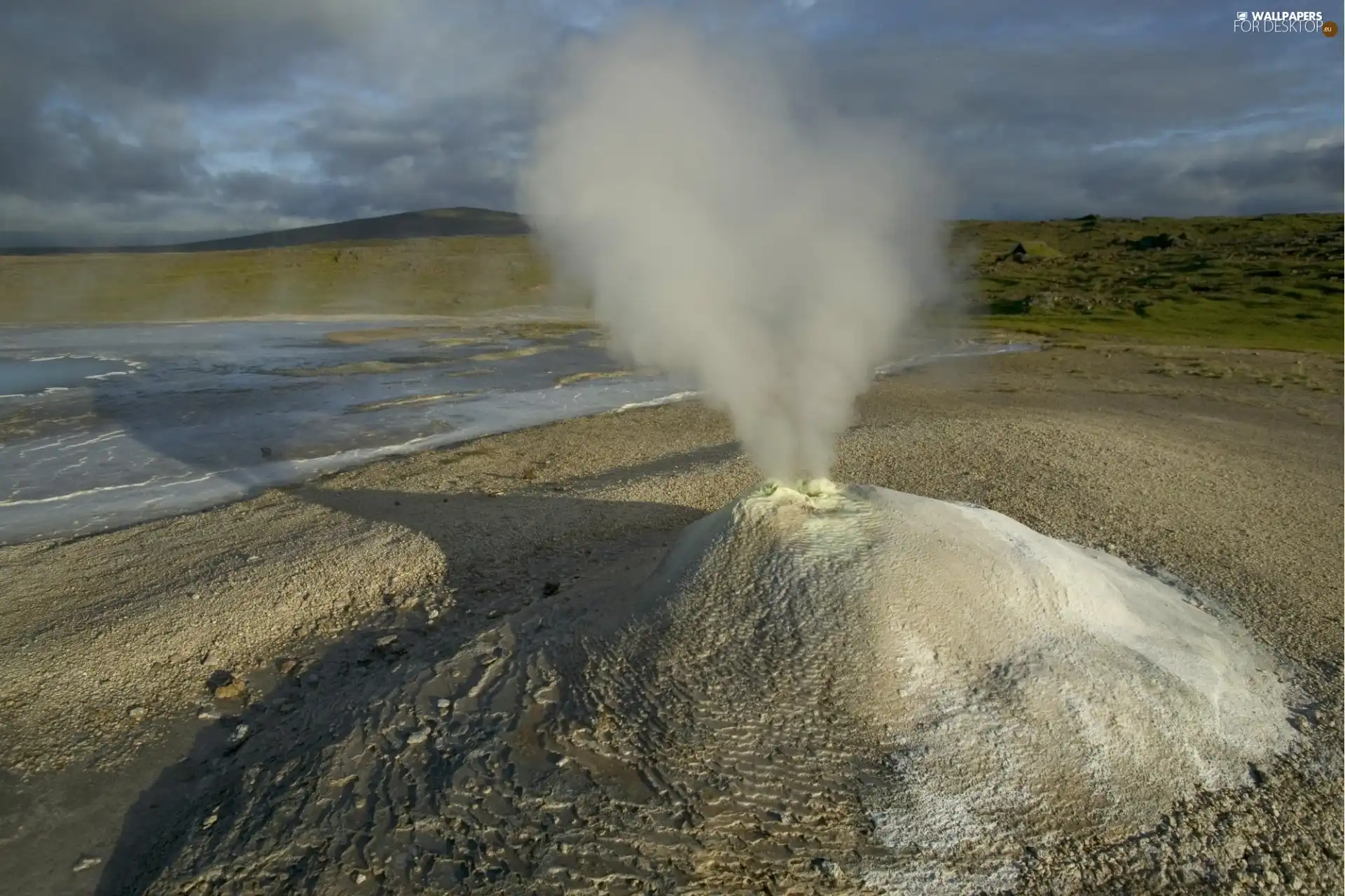 geyser, water, clouds