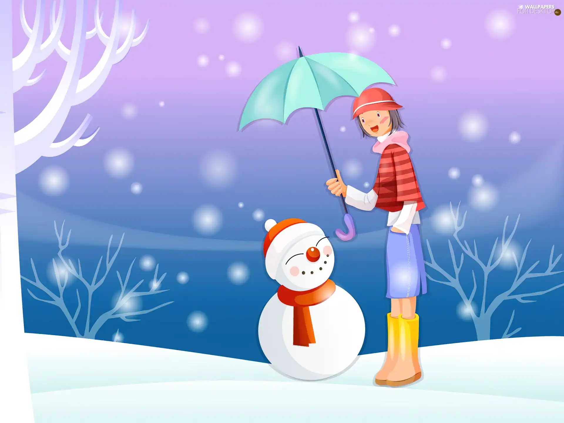 winter, Snowman, girl, snow