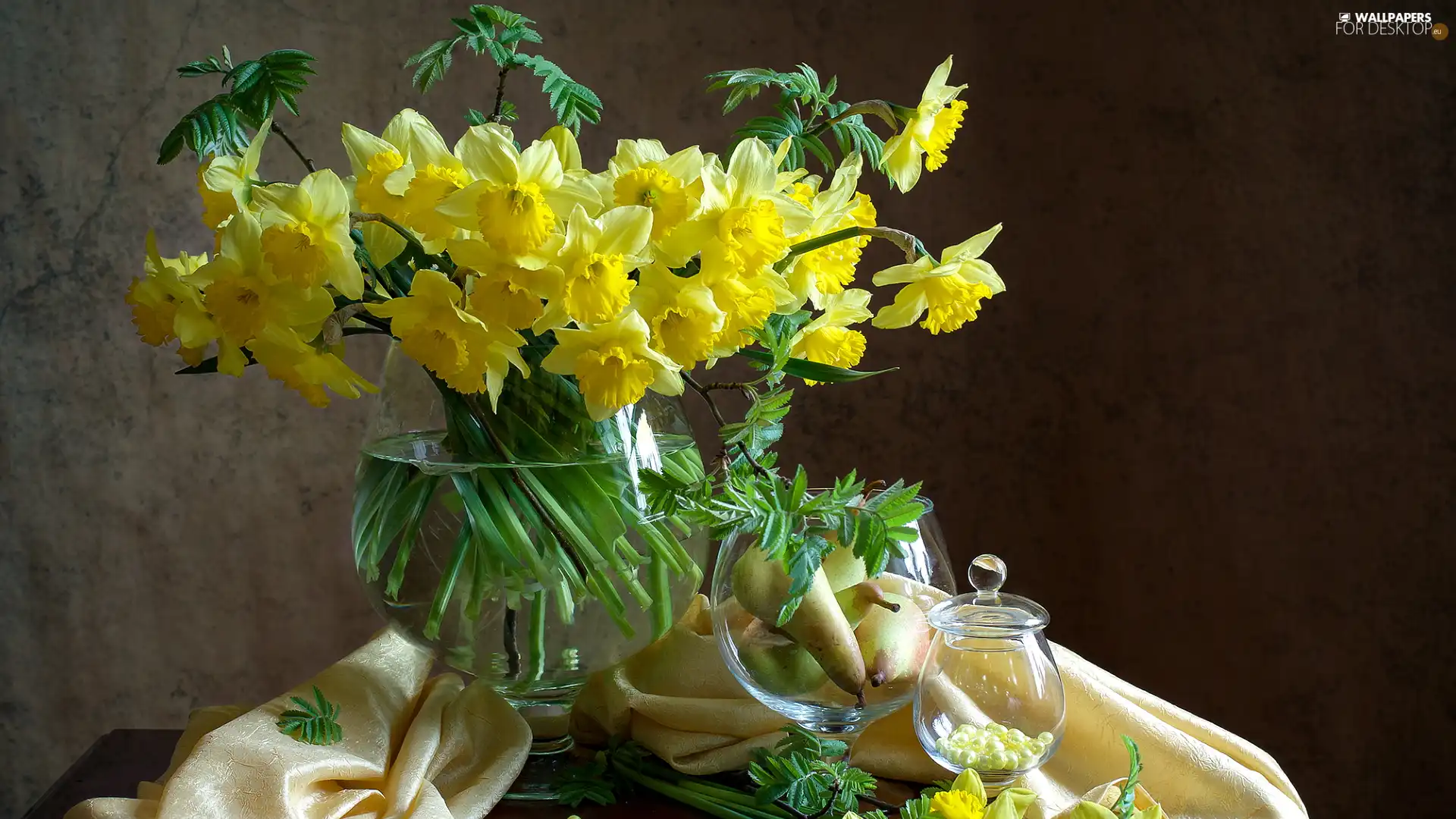 Vase, Jonquil, truck concrete mixer, composition, cup, glass